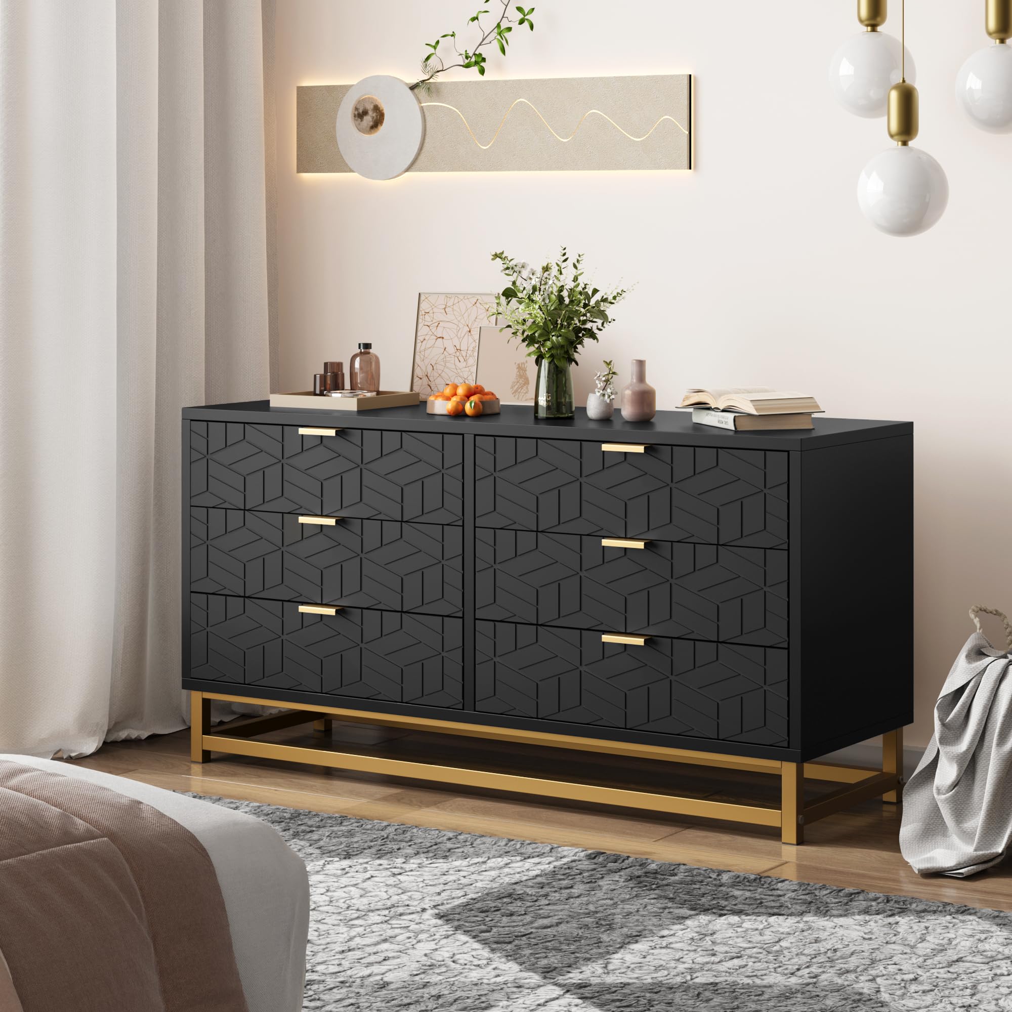 GARVEE Black 6 Drawer Dresser