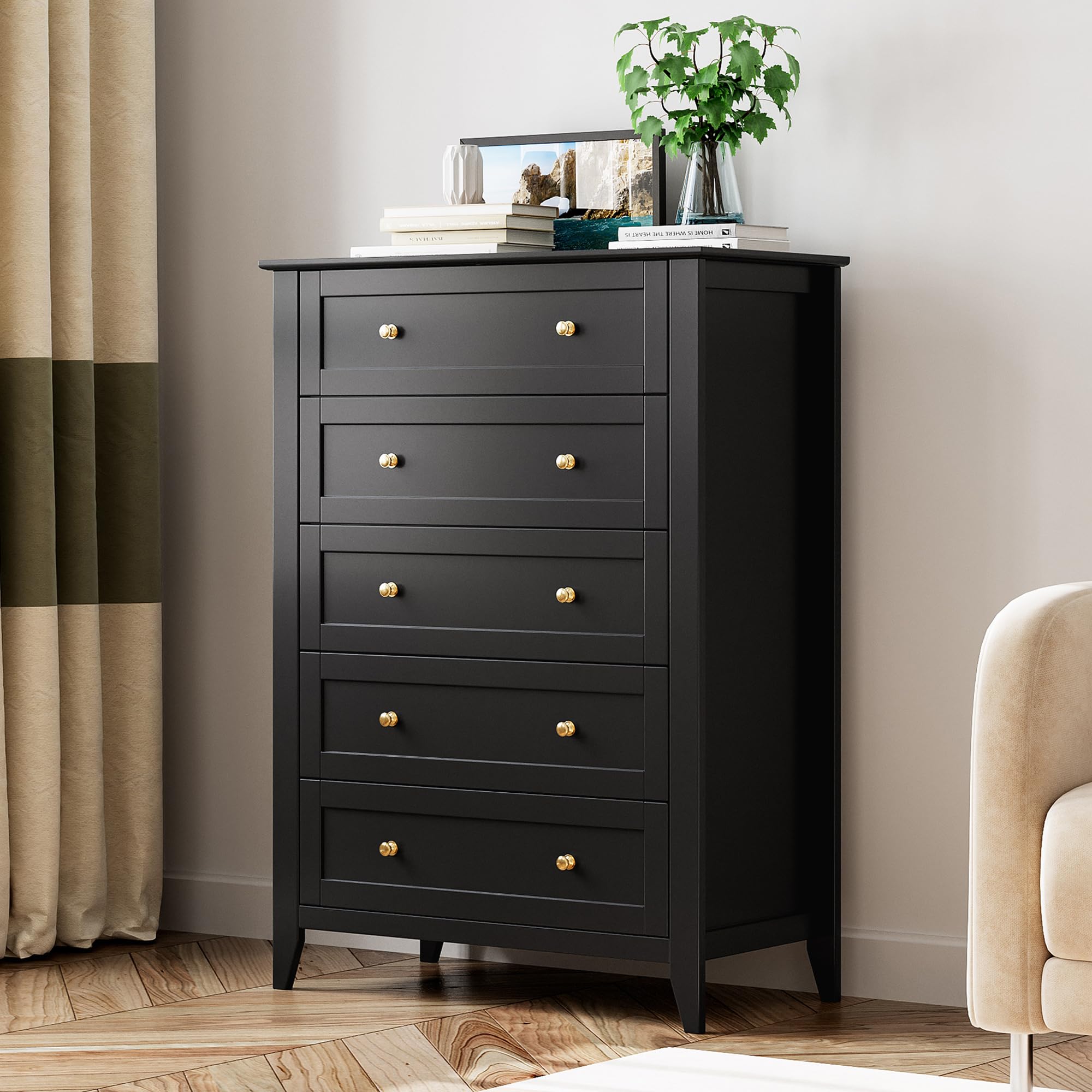 Garvee 5 Drawer Dresser for Bedroom, Wood Dresser with Deep Space & Metal Knobs, Tall Dresser Closet Organizer, Modern Chests of Drawers for Living Garvee 5 Drawer Dresser for Bedroom, Wood Dresser with Deep Space & Metal Knobs, Tall Dresser Closet Organizer, Modern Chests of Drawers for Living