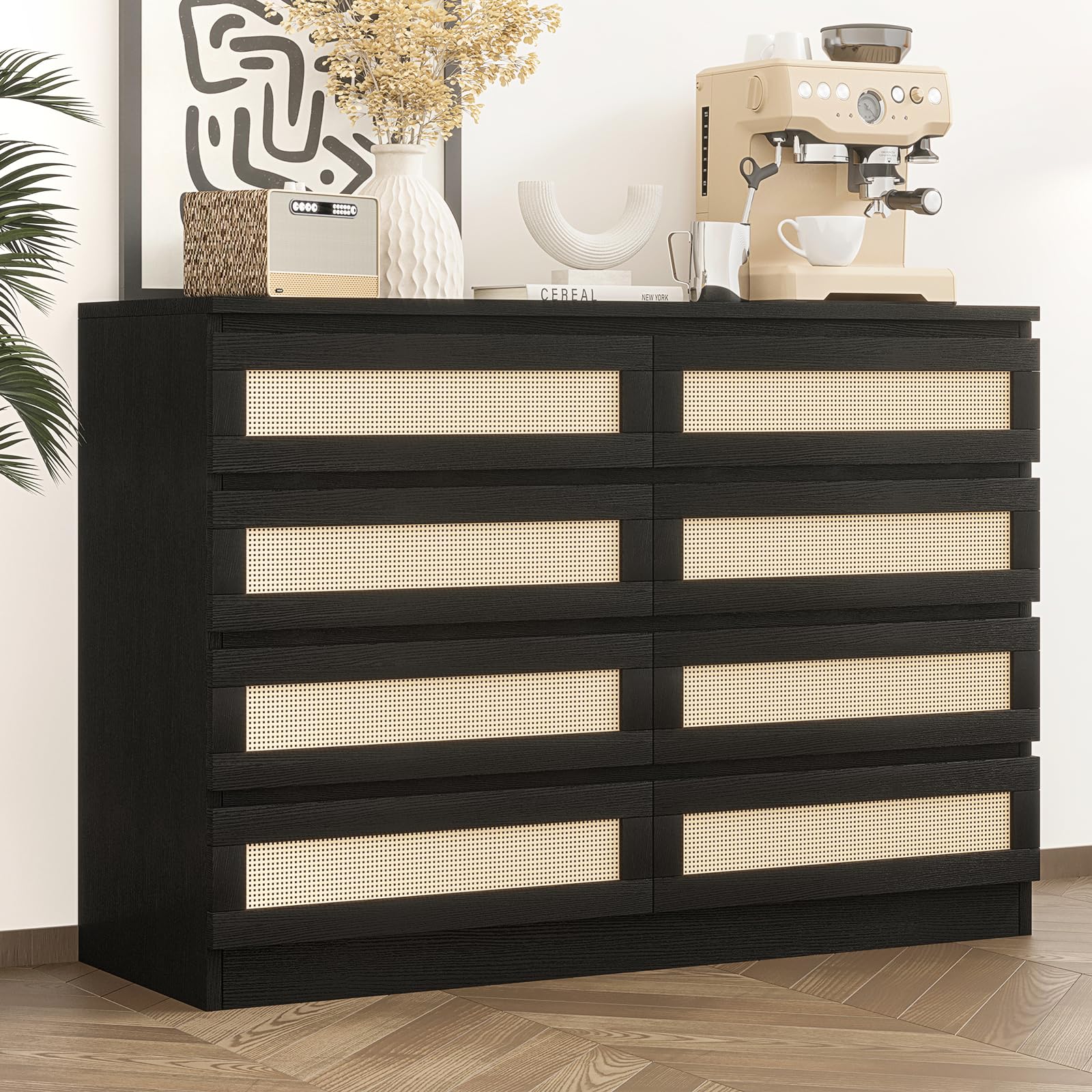 Patikuin 8 Drawer Double Dresser for Bedroom, Rattan Chest of Dressers, Modern Wooden Dresser Chest, Beside Table for Closet, Nursery, Living Room Patikuin 8 Drawer Double Dresser for Bedroom, Rattan Chest of Dressers, Modern Wooden Dresser Chest, Beside Table for Closet, Nursery, Living Room