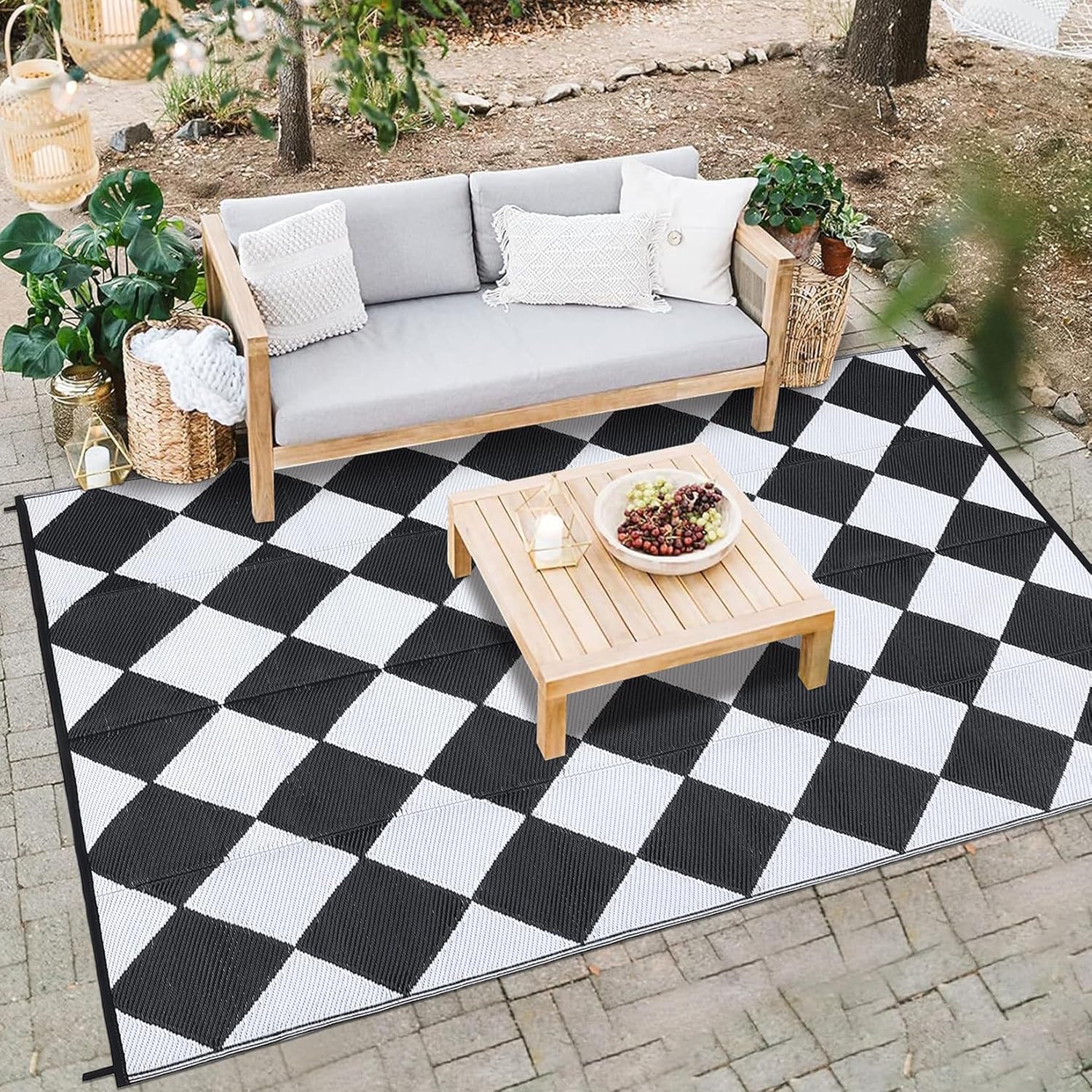 GARVEE Outdoor Rug 9x18 Reversible Plastic Straw Mat with Non-Slip