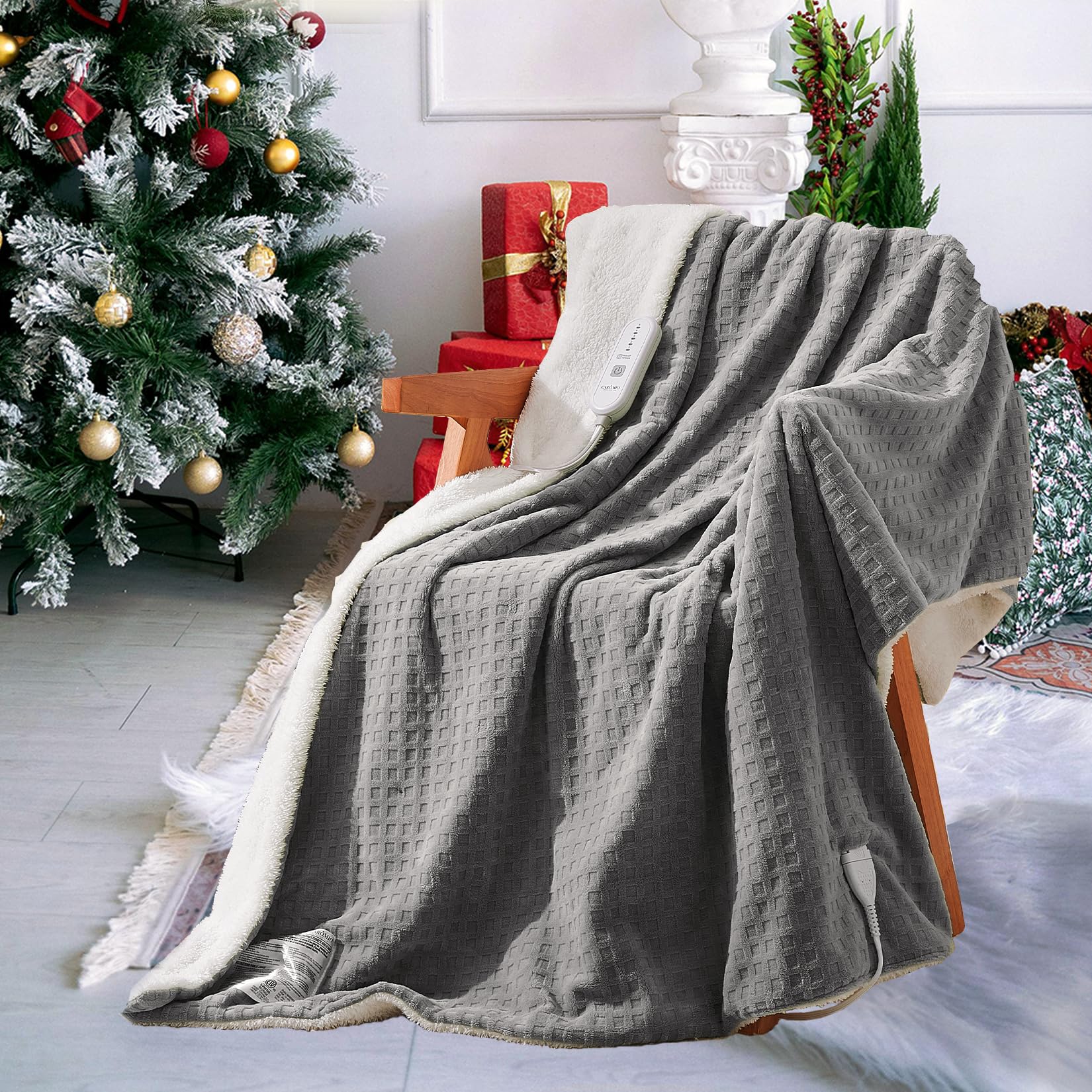 GARVEE Heated Blanket Full Size Soft Flannel Sherpa Comfort