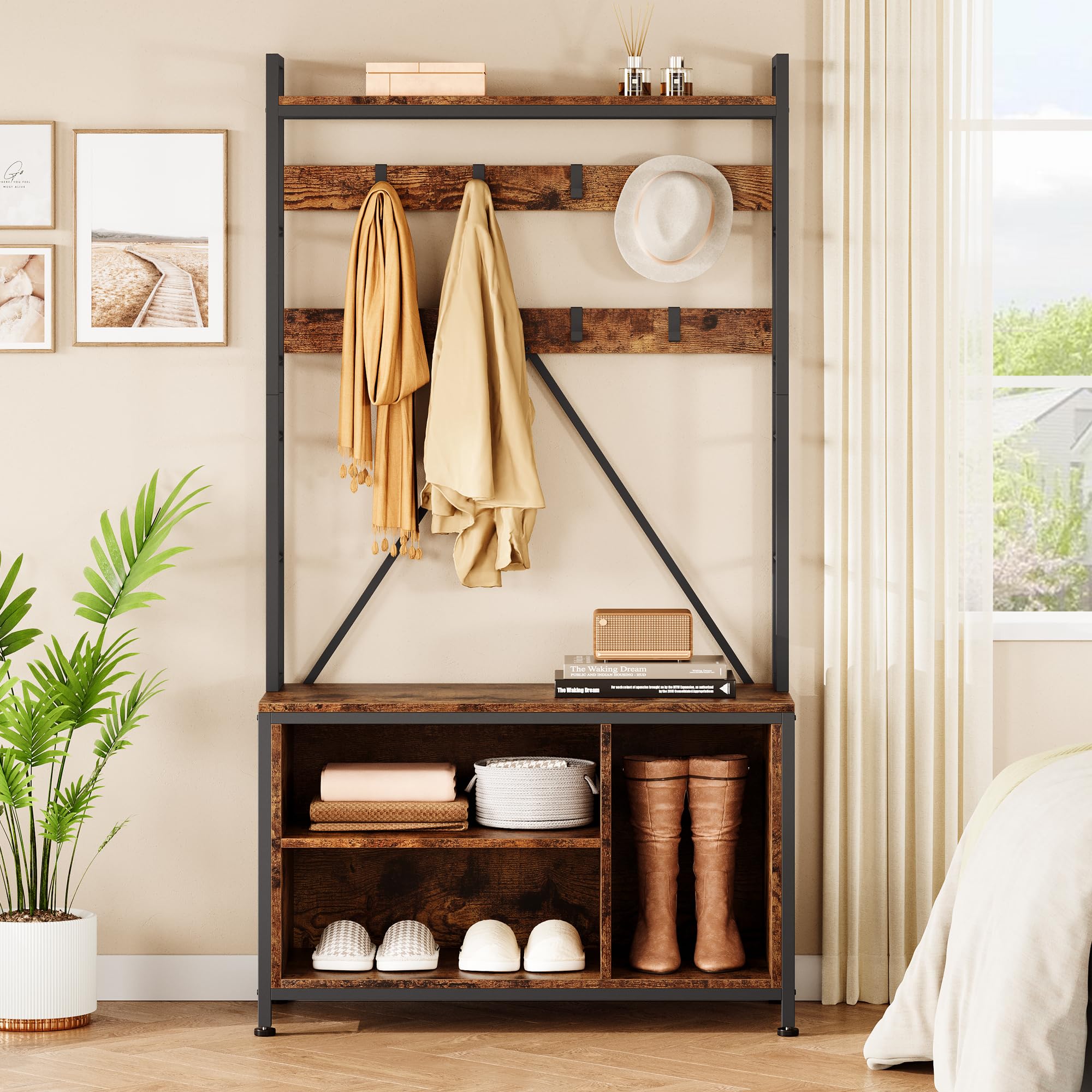 ୨୧ 木製ドレッサー&デスク ୨୧ GARVEE Hall Tree with Bench - 5-in-1 Entryway Organizer
