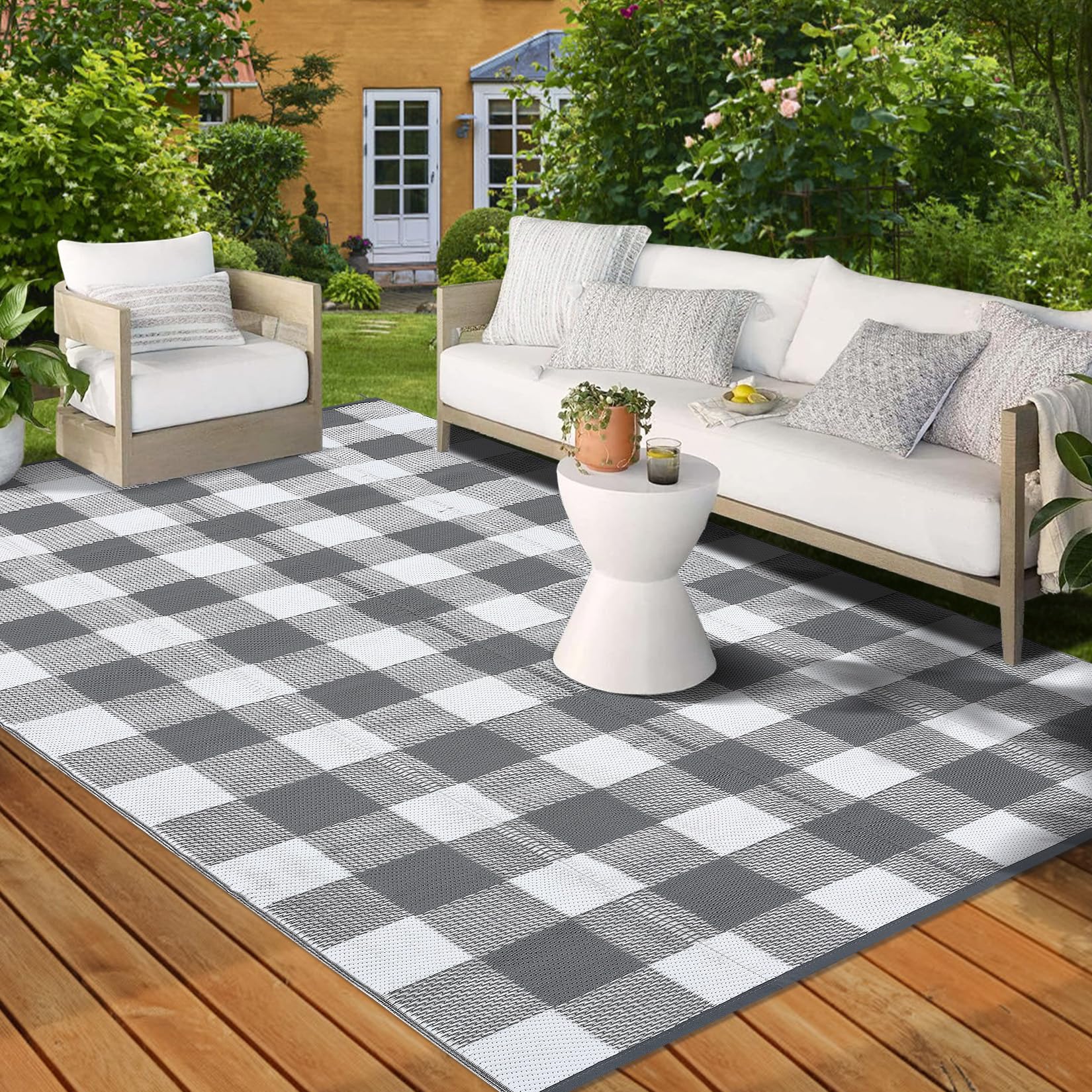GARVEE Outdoor Rug Waterproof 10x14 Large Patio Rug Modern Geometric ...