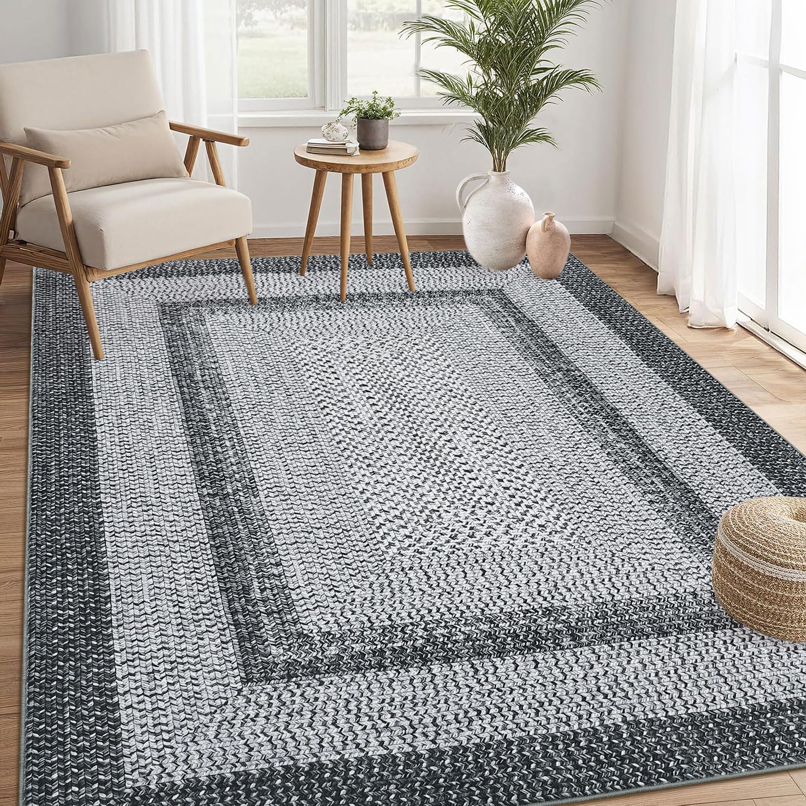Lahome Floral Washable Area Rug – 3x5 Non-Slip, Gray – Perfect For Living Room