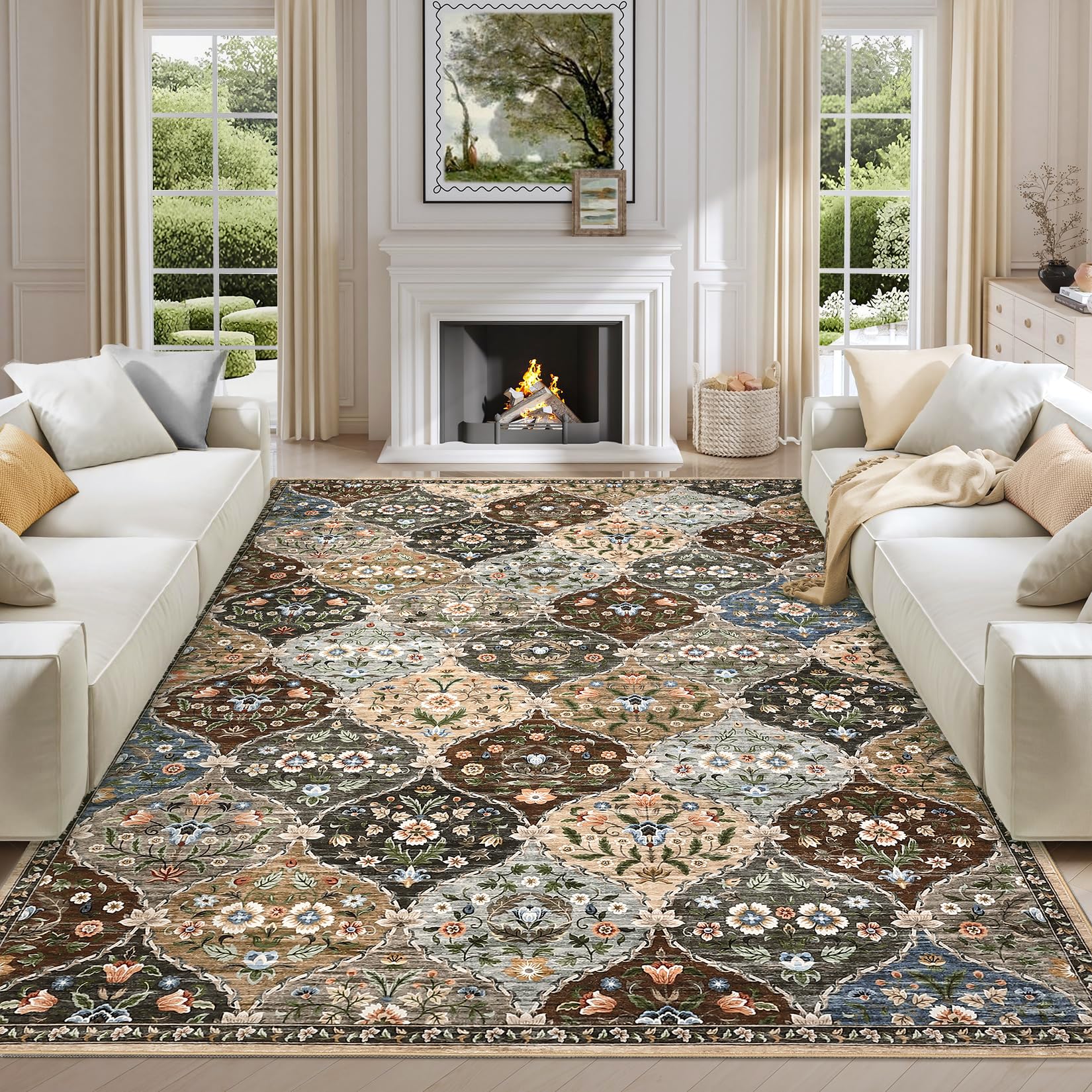 moroccan trellis wood GARVEE 9x12 Area Rug Moroccan Trellis Vintage Design Polyester Non-Slip Low  Pile Living Room Decor