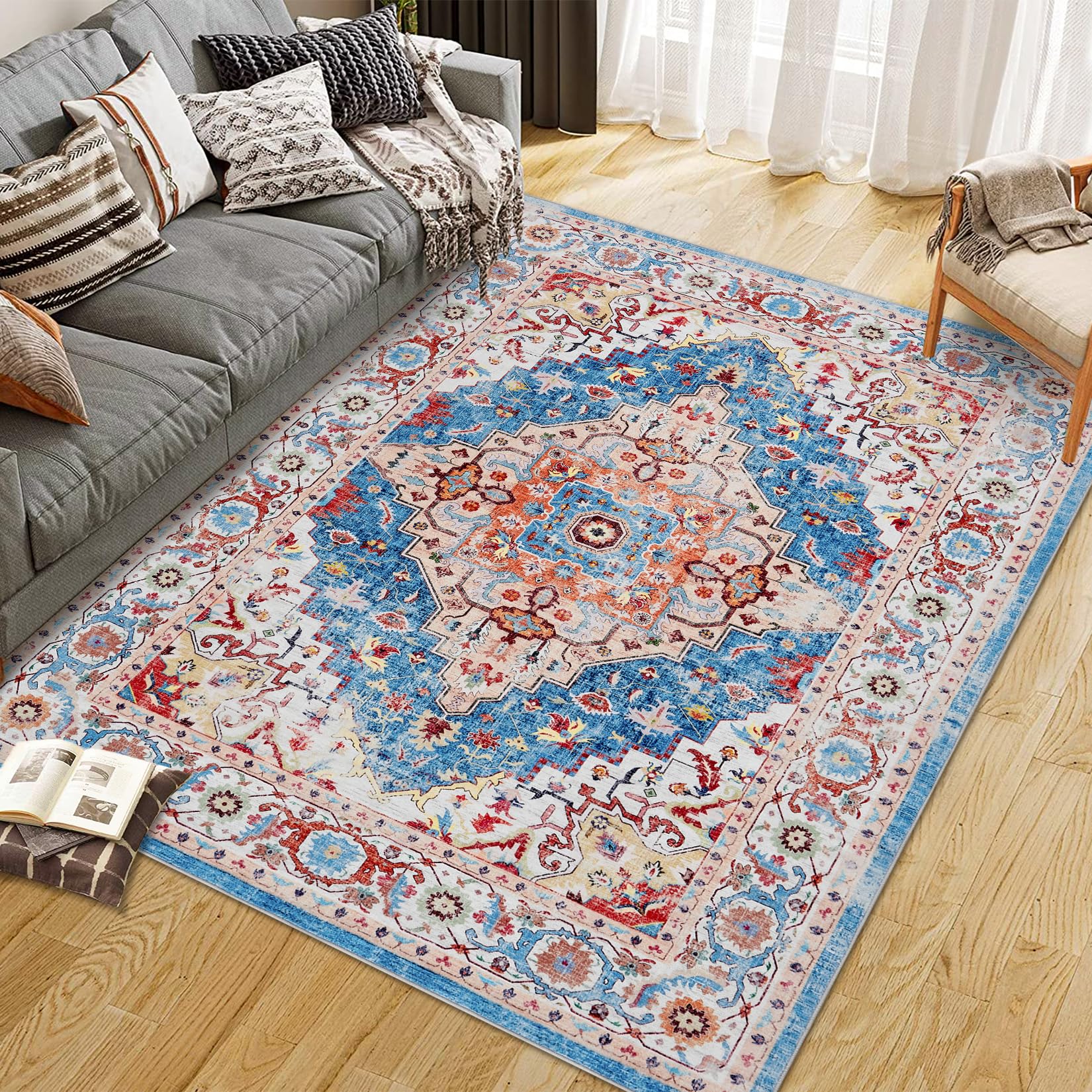 Garvee Persian Multicolor 5x7 Washable Vintage Area Rug – Traditional