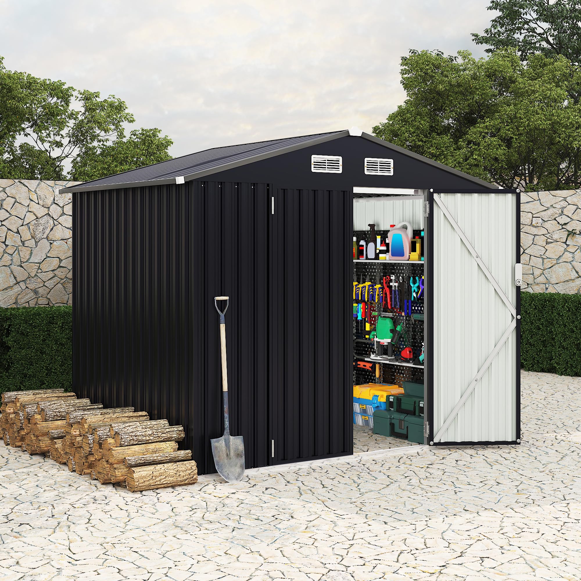 Garvee 6x8 FT Metal Storage Shed Outdoor - Yard Tool Shed Kit with Loc