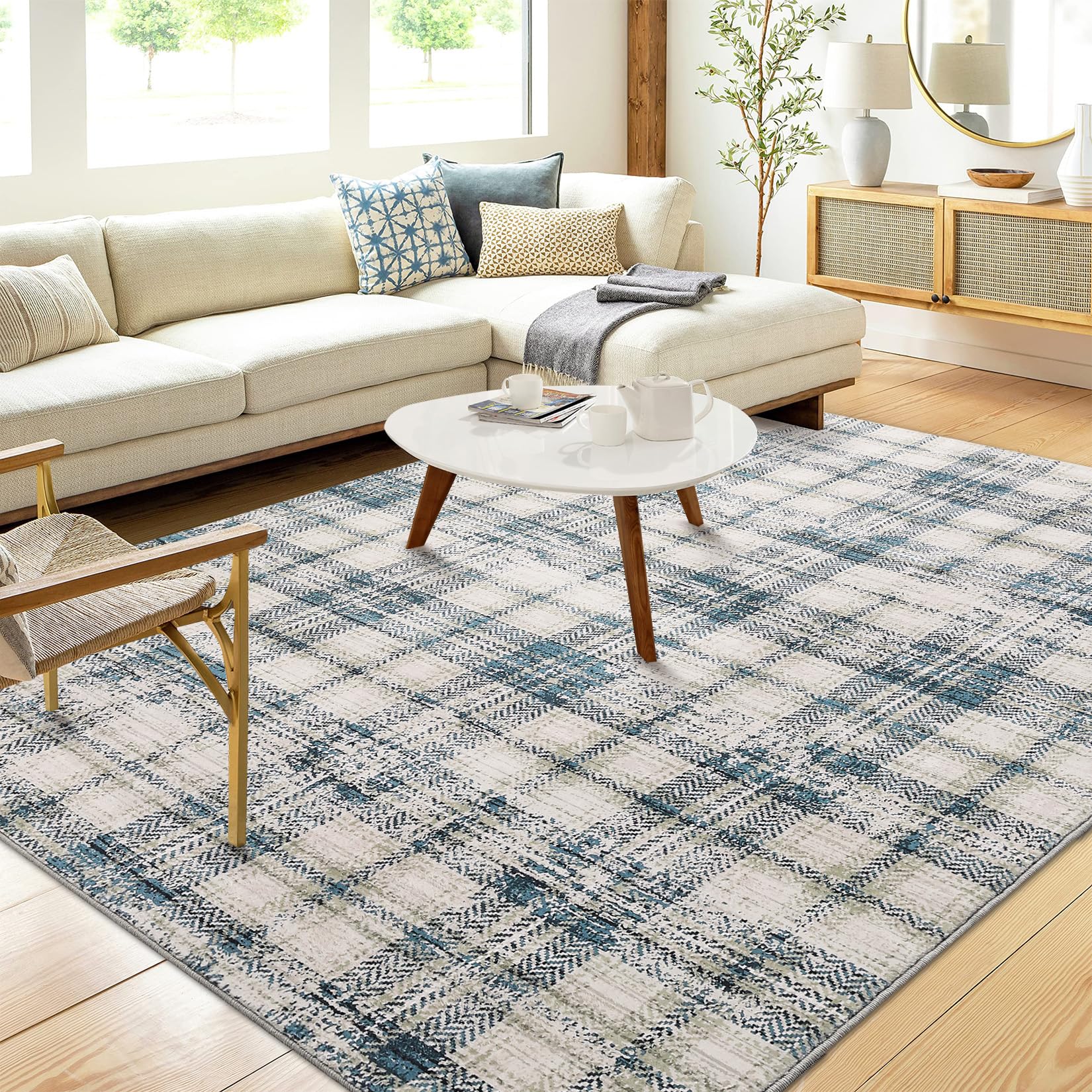GARVEE Plaid Area Rugs 4x6 Rug for Living Room Washable Rugs Modern Ru