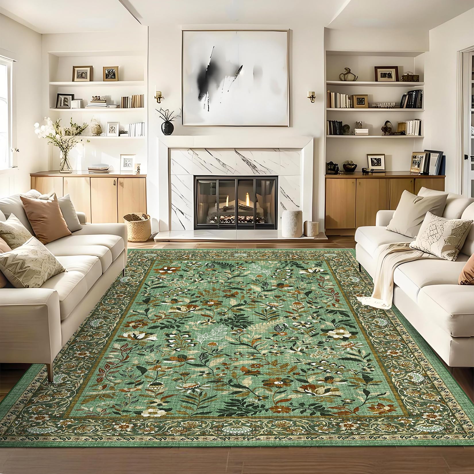 Garvee Large Area Rugs 8x10 Green Washable Non Slip Low Pile Carpet for Living Room Bedroom Dining Room, image size:1650x1650