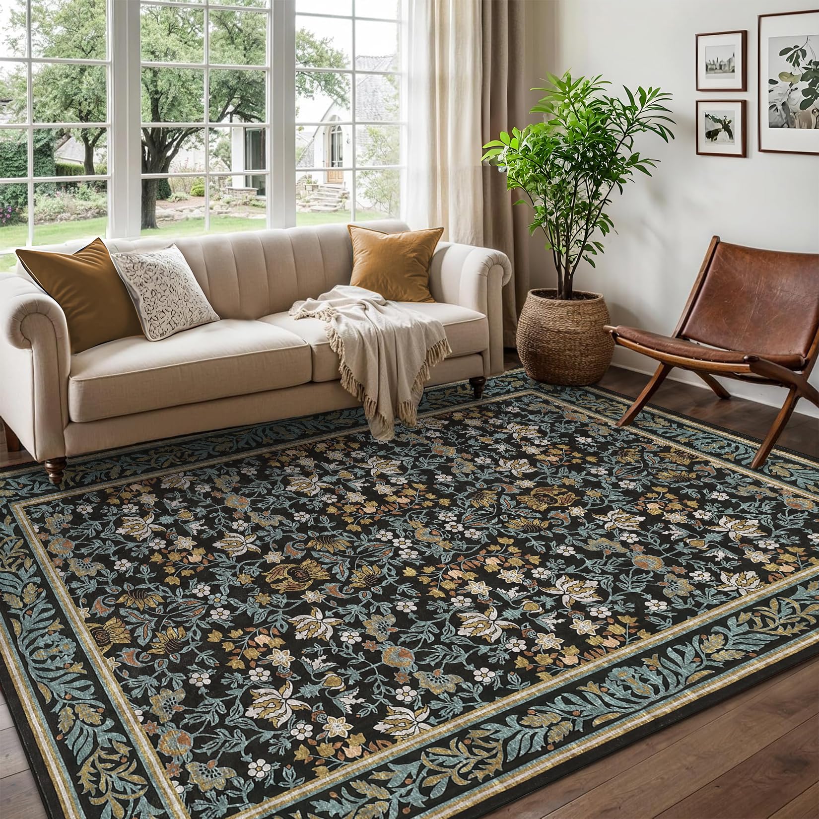 GARNEAU ガノー　sizeＭ Garvee 6x9 Washable Area Rug Boho Vintage Non Slip Low Pile Soft Carpe