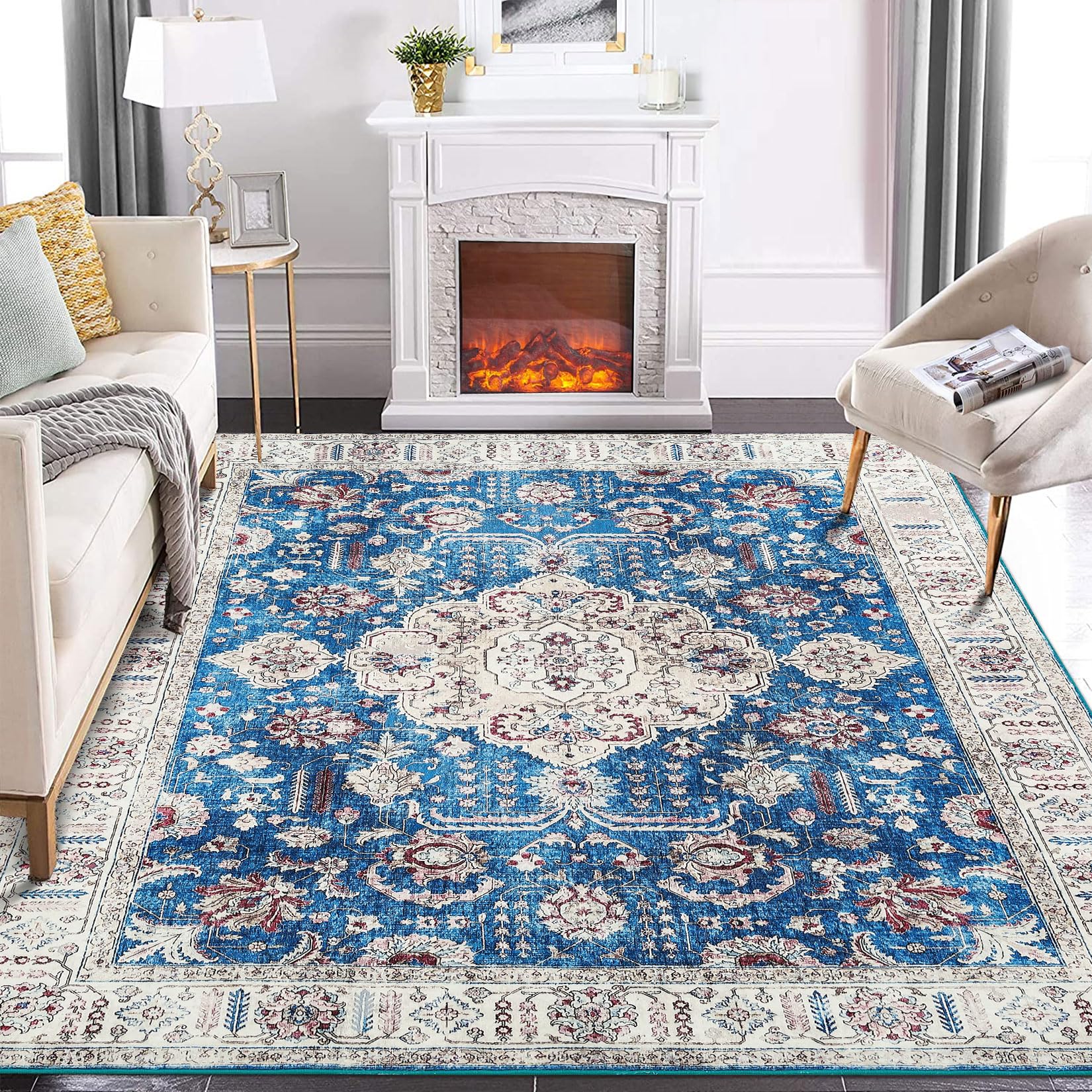 GARVEE Machine Washable 8x10 Floral Area Rug - Non-Slip & Stain
