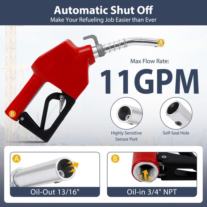 3/4 Inch NPT Auto Fuel Nozzle 13/16 Inch Spout 16 GPM with Swivel