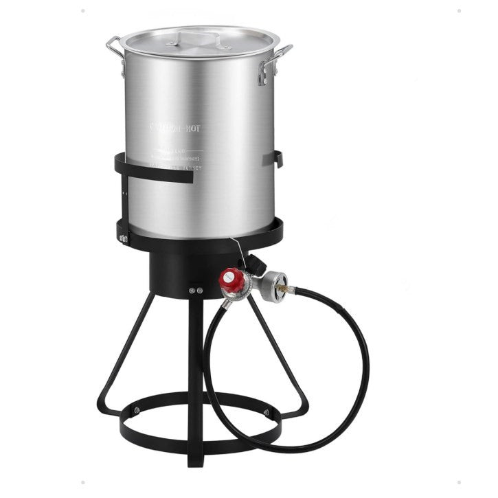 30QT Turkey Fryer Propane Burner Kit [54,000 BTU] Seafood Boil Pot With Basket Kit, Ideal for Outdoor Cooking, Black, 13"