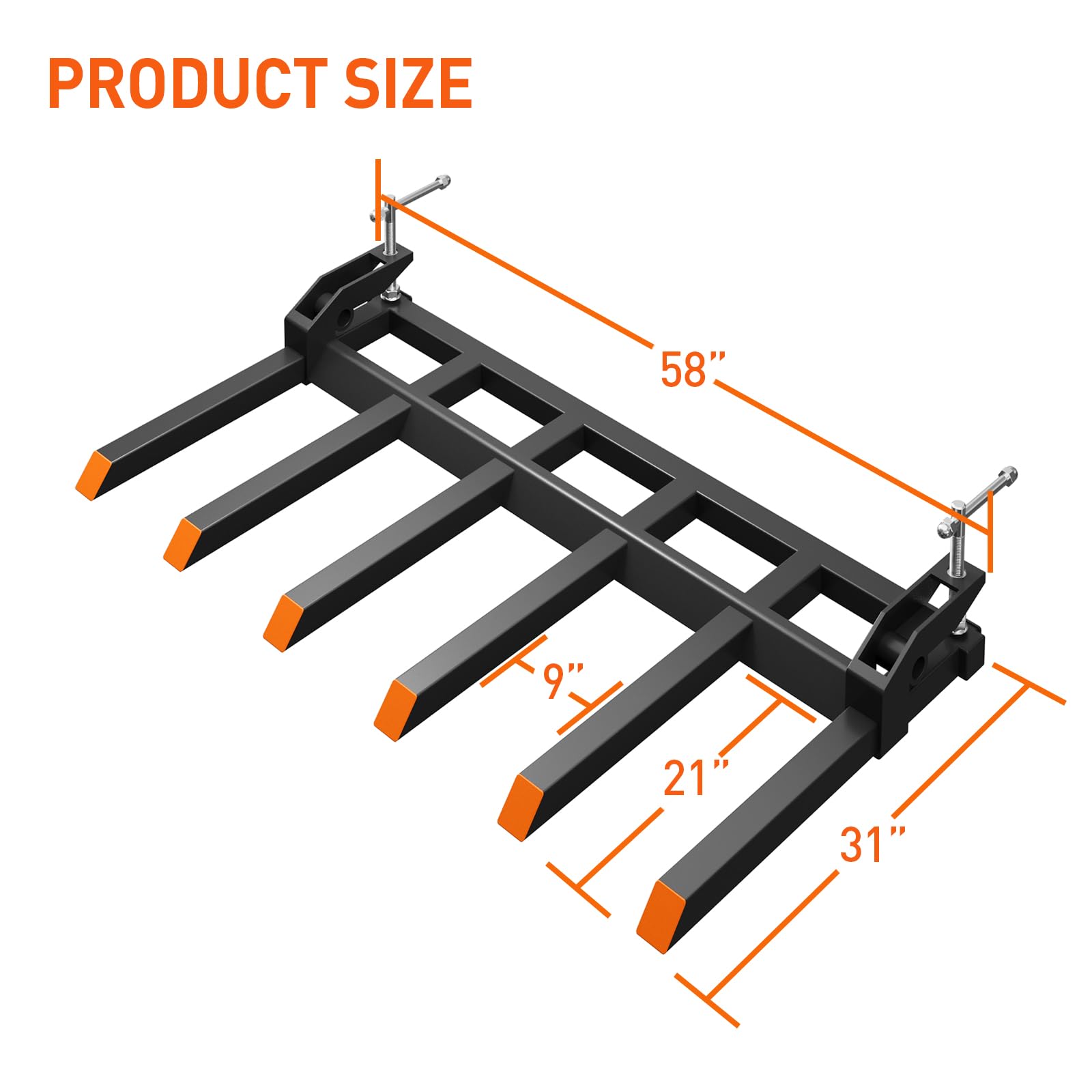 60" Clamp-On Debris Forks for Tractor Bucket, Heavy Duty