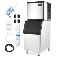 500LBS/24H Stainless Ice Machine, 300LBS Storage for Business