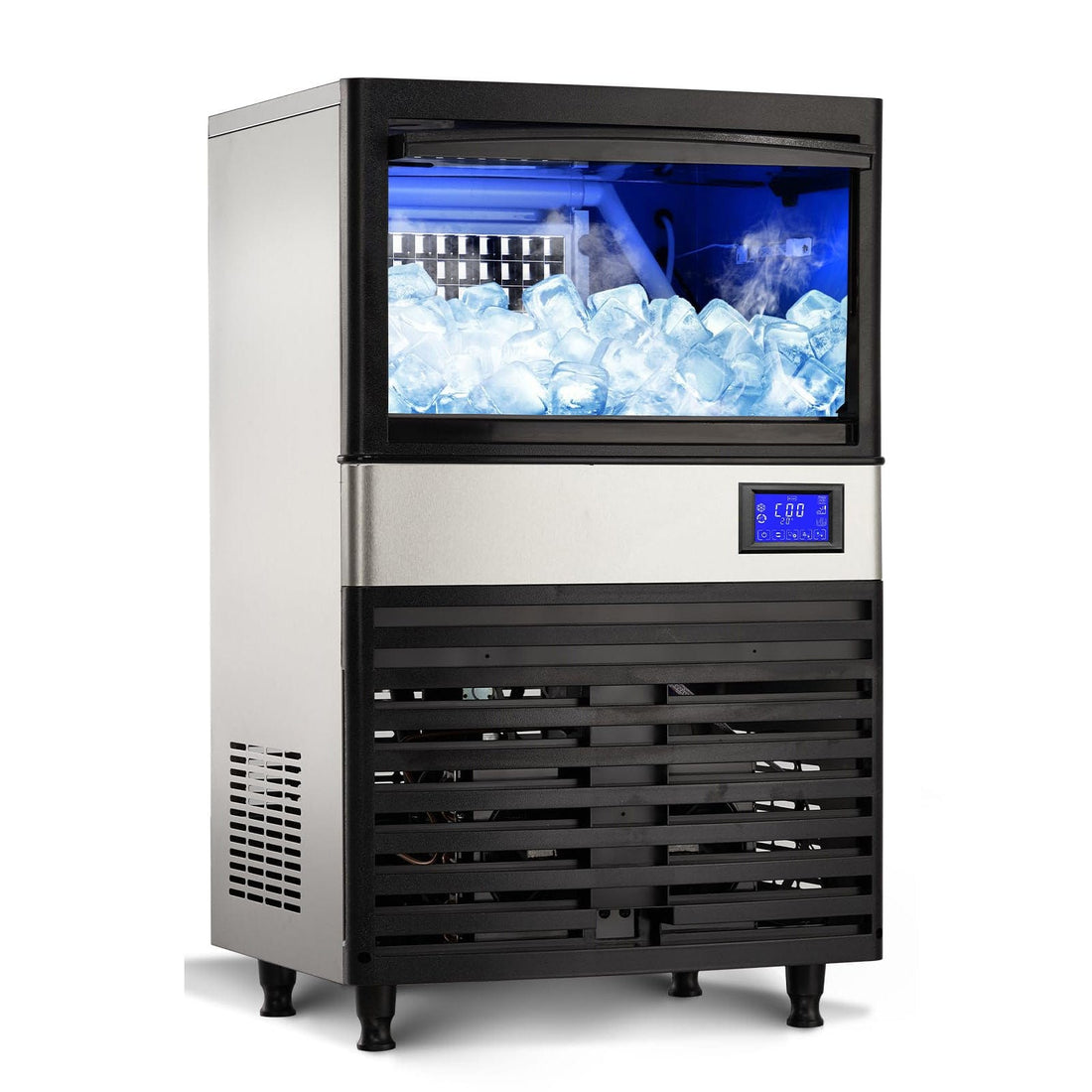 Ice Maker 110Lbs/24H & 27Lbs Bin, Scoop, Self-Clean, LCD, Drain Pump for Bars