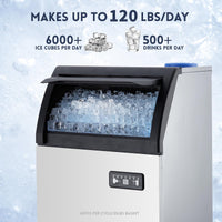 120lbs/24H Ice Maker, 33lbs Storage, Self-Clean for Bars