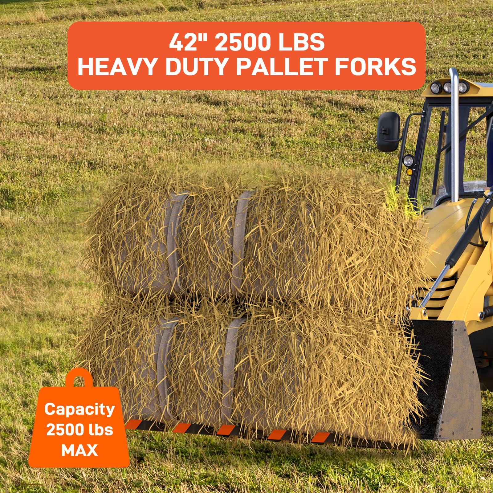 2500 LBS 48" Bucket Clamp-On Debris Forks, Double Nuts