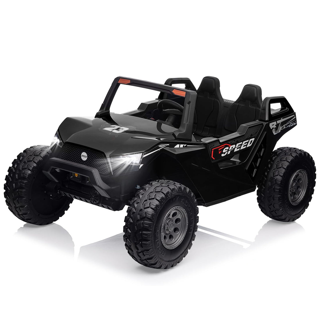 24V 2 Seaters Ride On UTV car with Remote Control for Kids, 4WD Motors Electric Vehicle, 21 Inch 2 Seats+One More Foldable Seat, 15.4 Inch Large EVA Wheels,Music, Light,Max Load 140LBS Ride Toy