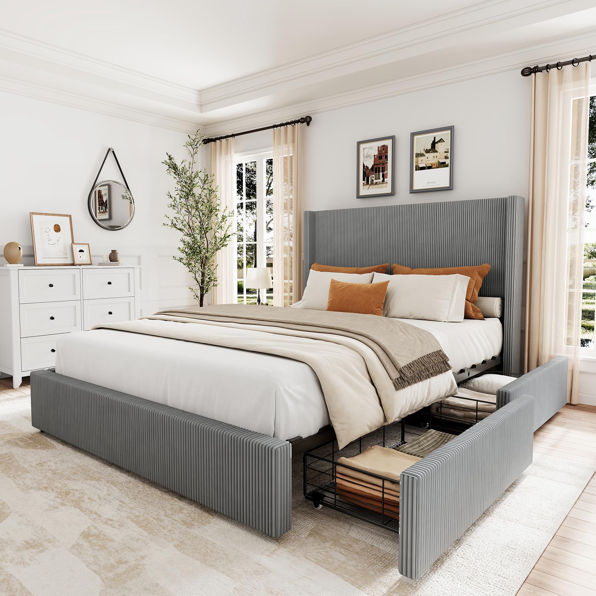 Garvee Bed Frame Queen Size with 4 Storage Drawers, Headboard