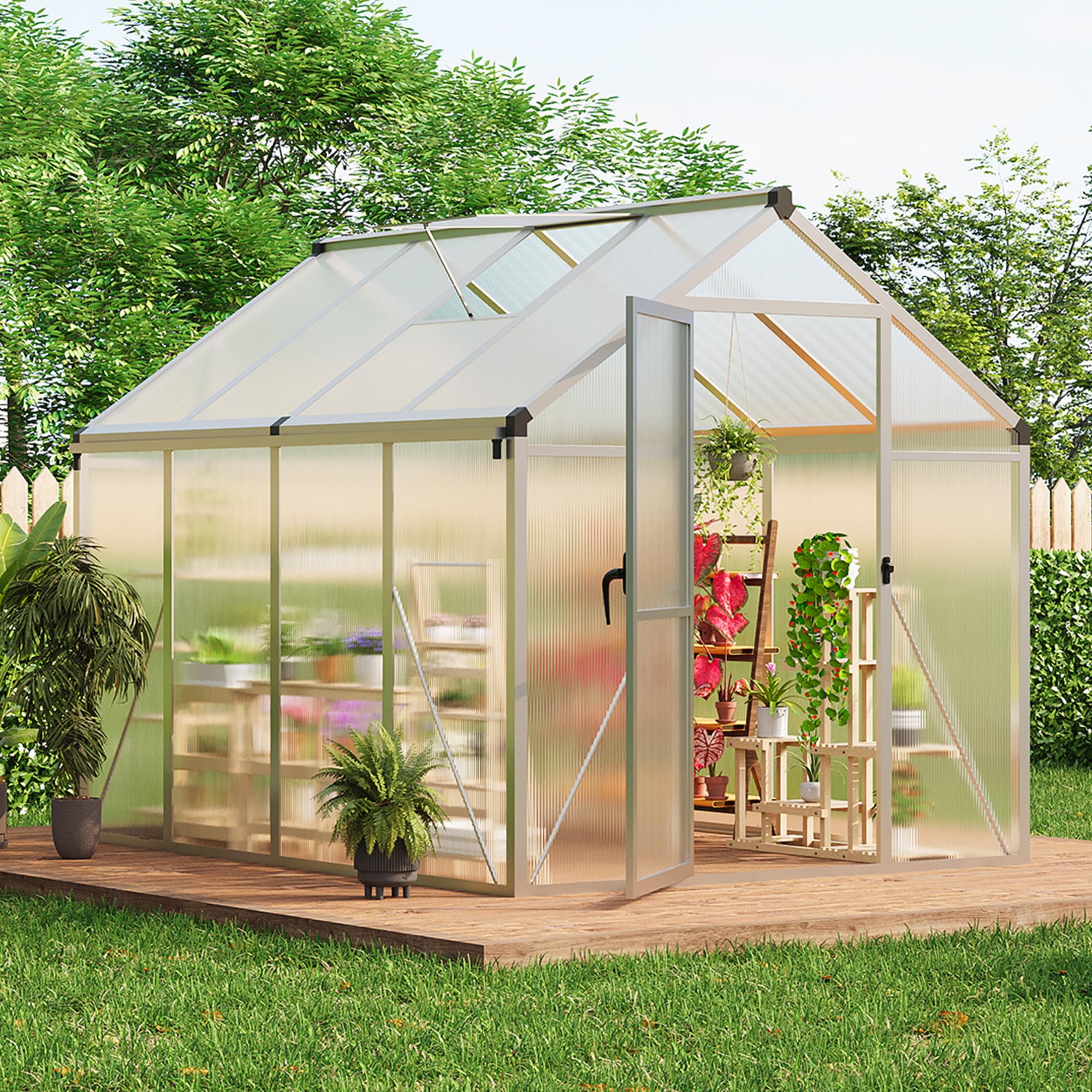 Garvee 6x8 FT Walk-in Greenhouse Aluminum Frame Polycarbonate