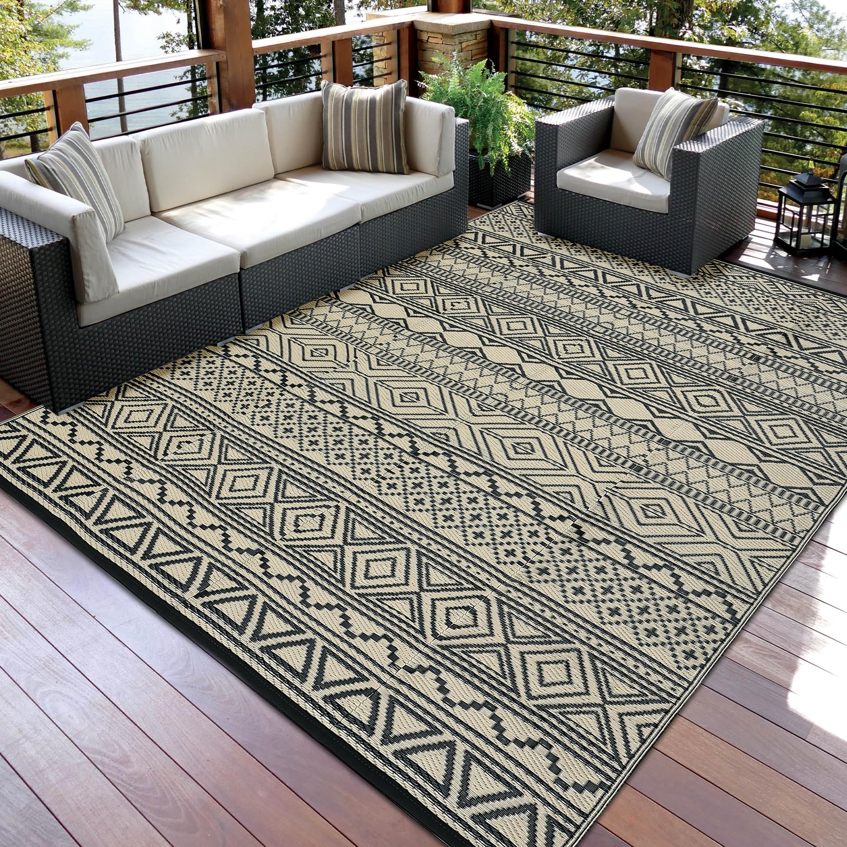 Garvee Outdoor Rug 10'x20' Waterproof Reversible Plastic Straw UV