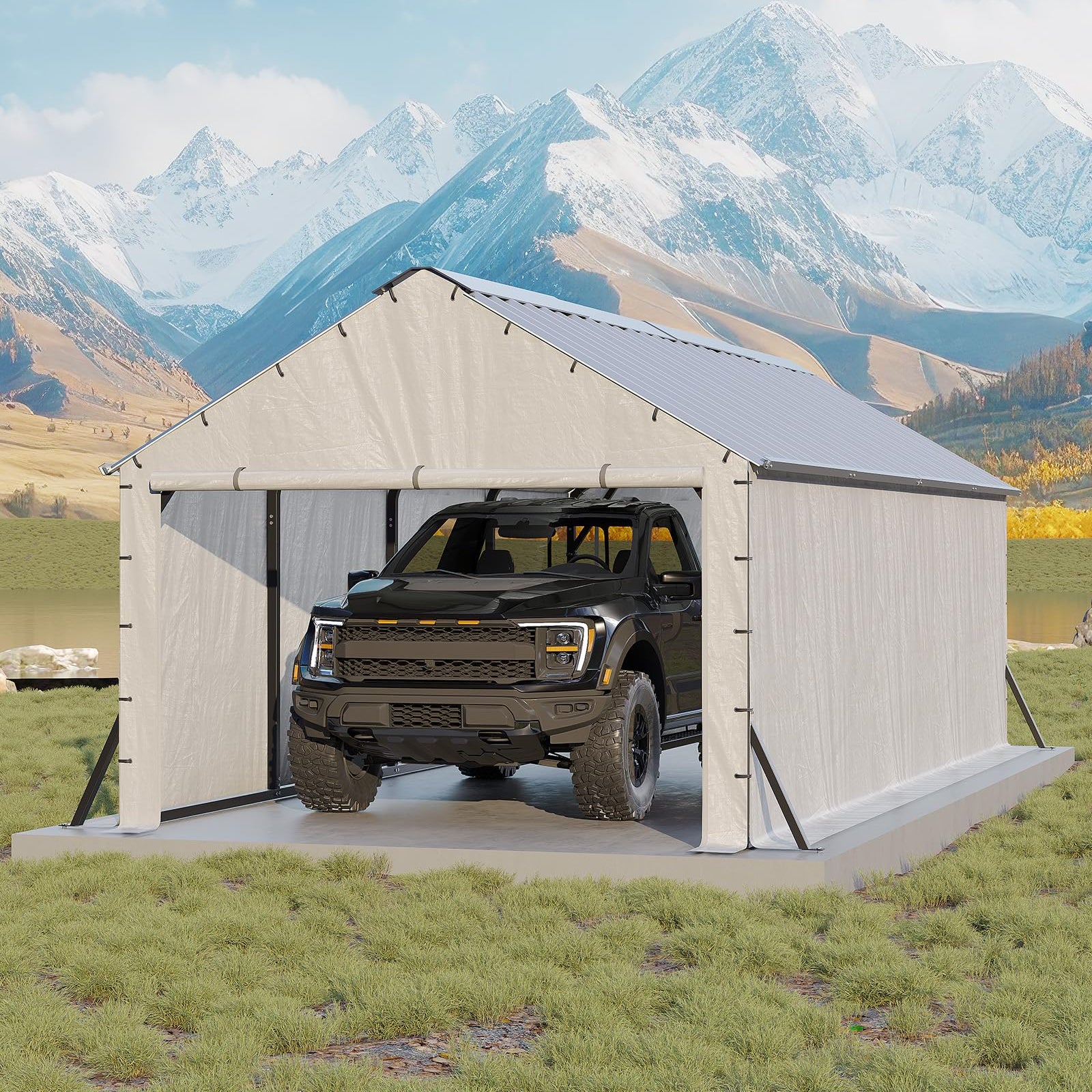 ペロちゃん Carpenter ガンマ γ90-200L Q2 Garvee 11' × 20' Heavy Duty Enclosed Steel Carport, Vertical Roof Outd