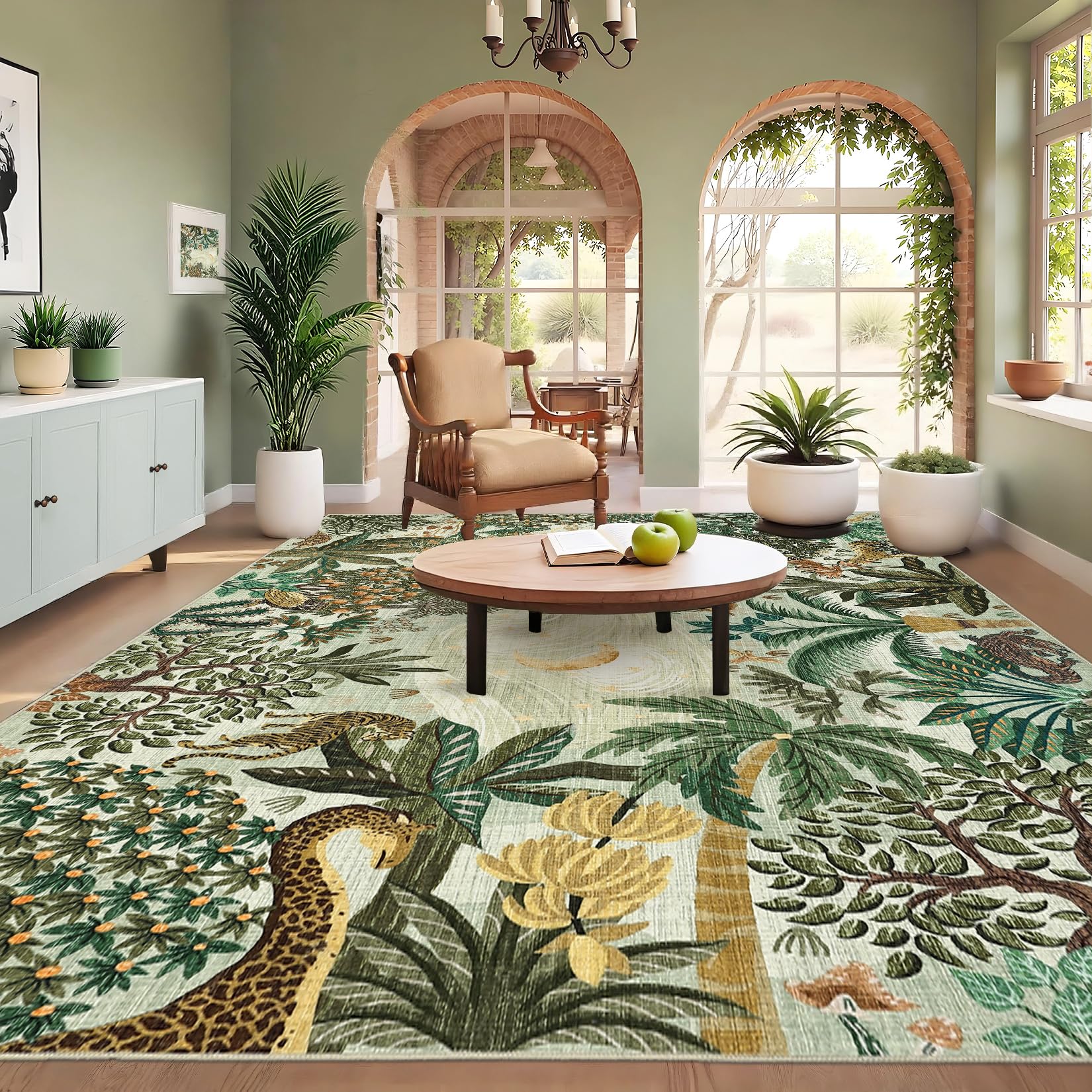 Garvee Jungle Green 8x10 Washable Non-Slip Animal Print Rug for