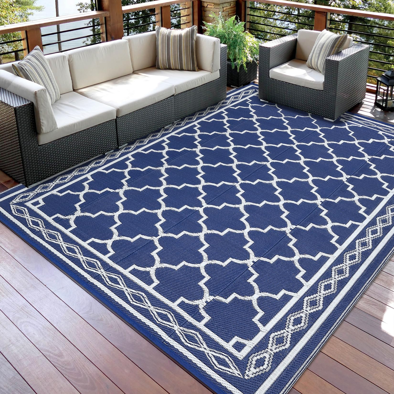 Garvee Outdoor Rug 8x10 Reversible Plastic Straw Mat UV Stable