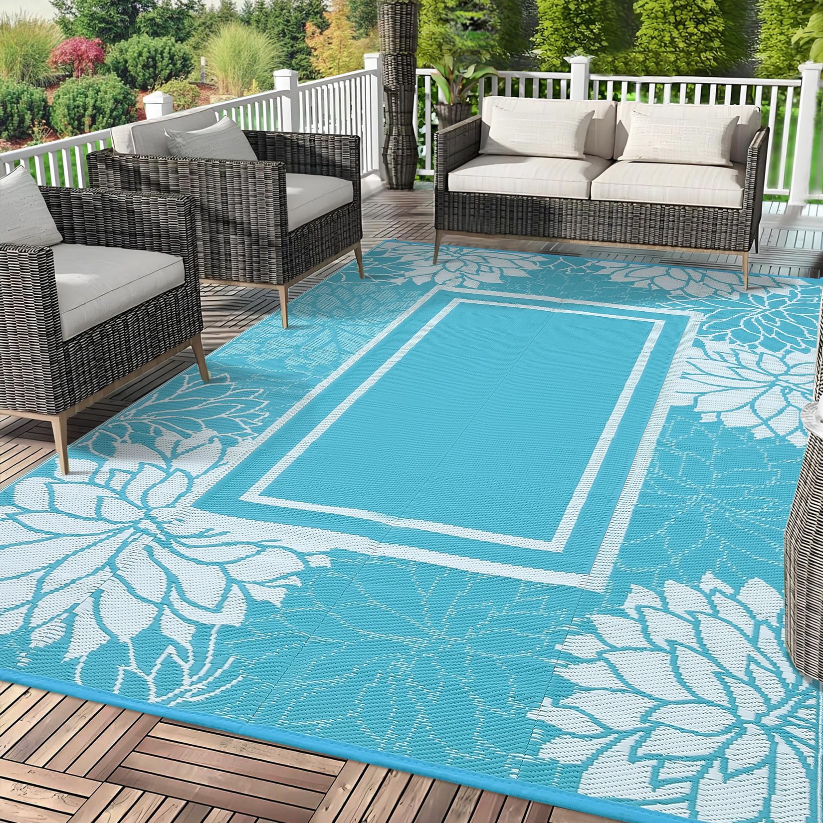 Garvee Outdoor Plastic Straw Rug Waterproof Reversible UV