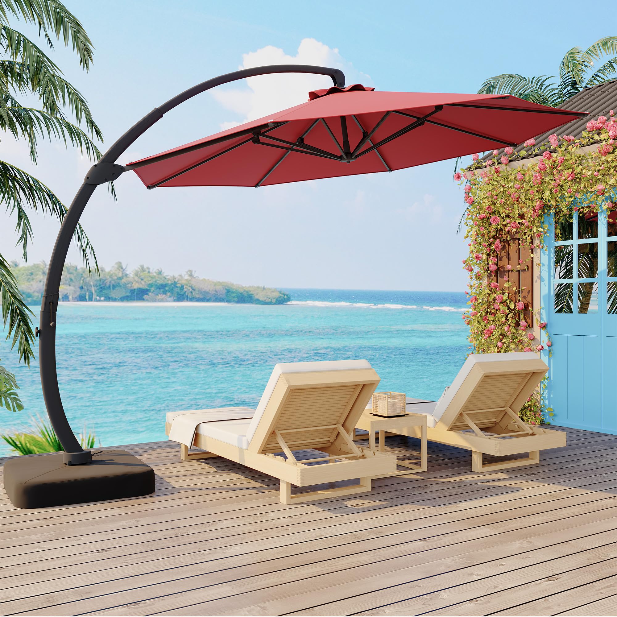 Garvee 11FT Cantilever Patio Umbrella 360° Rotation Infinite Tilt Aluminum Frame Water-Repellent Fabric Heavy-Duty Base for Outdoor Patio Poolside