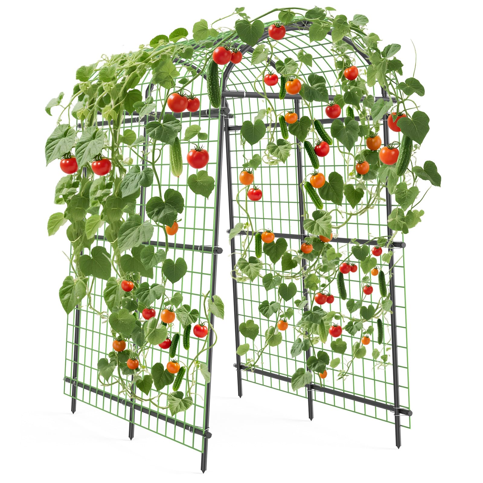 plant support trellis Garvee 7.5FT Garden Arch Trellis with Netting, Adjustable Metal Plant Support for Climbing Vines, Roses, Cucumbers & Raised Beds, Black