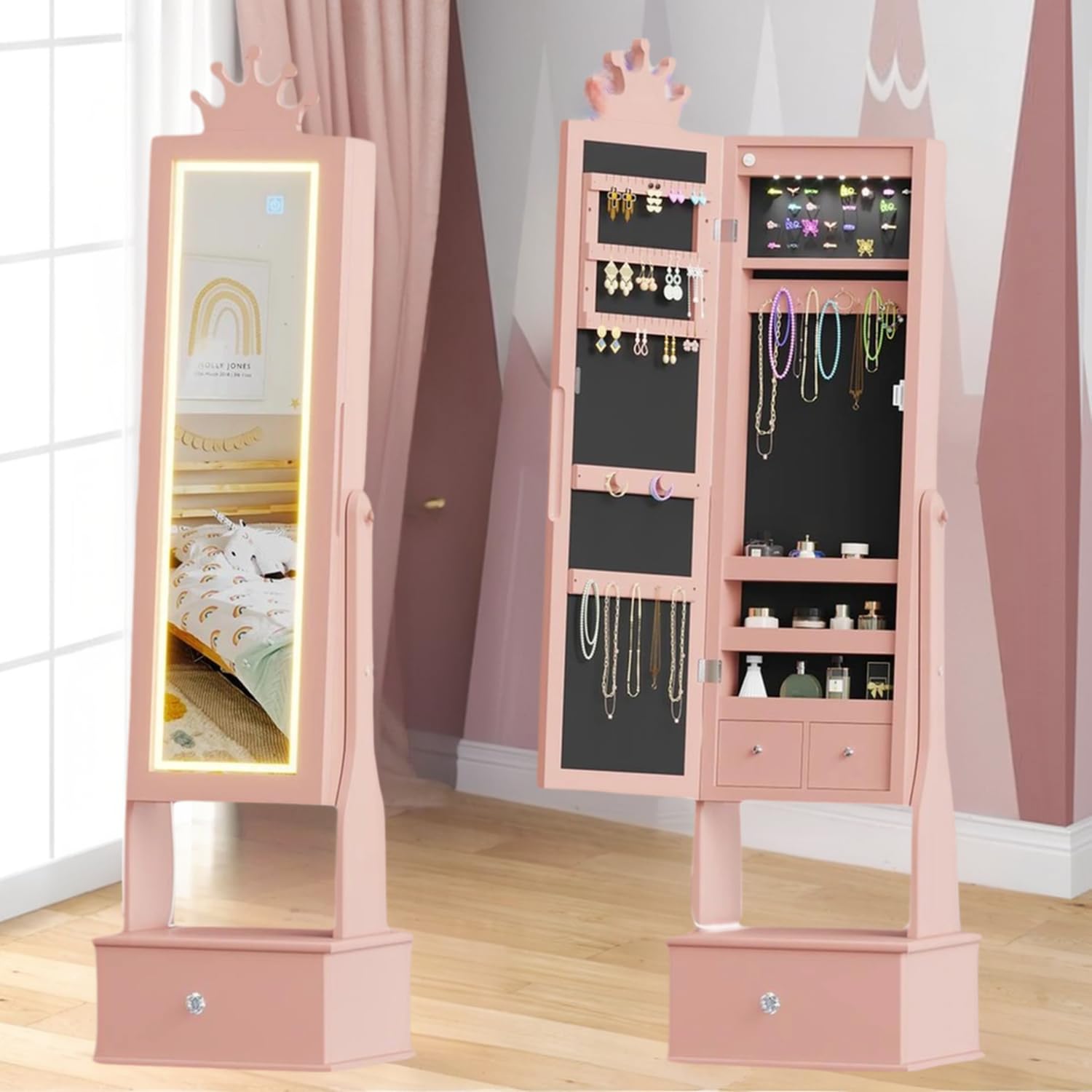 Garvee Girls Vanity Table and Stool Set with Mirror Drawer and