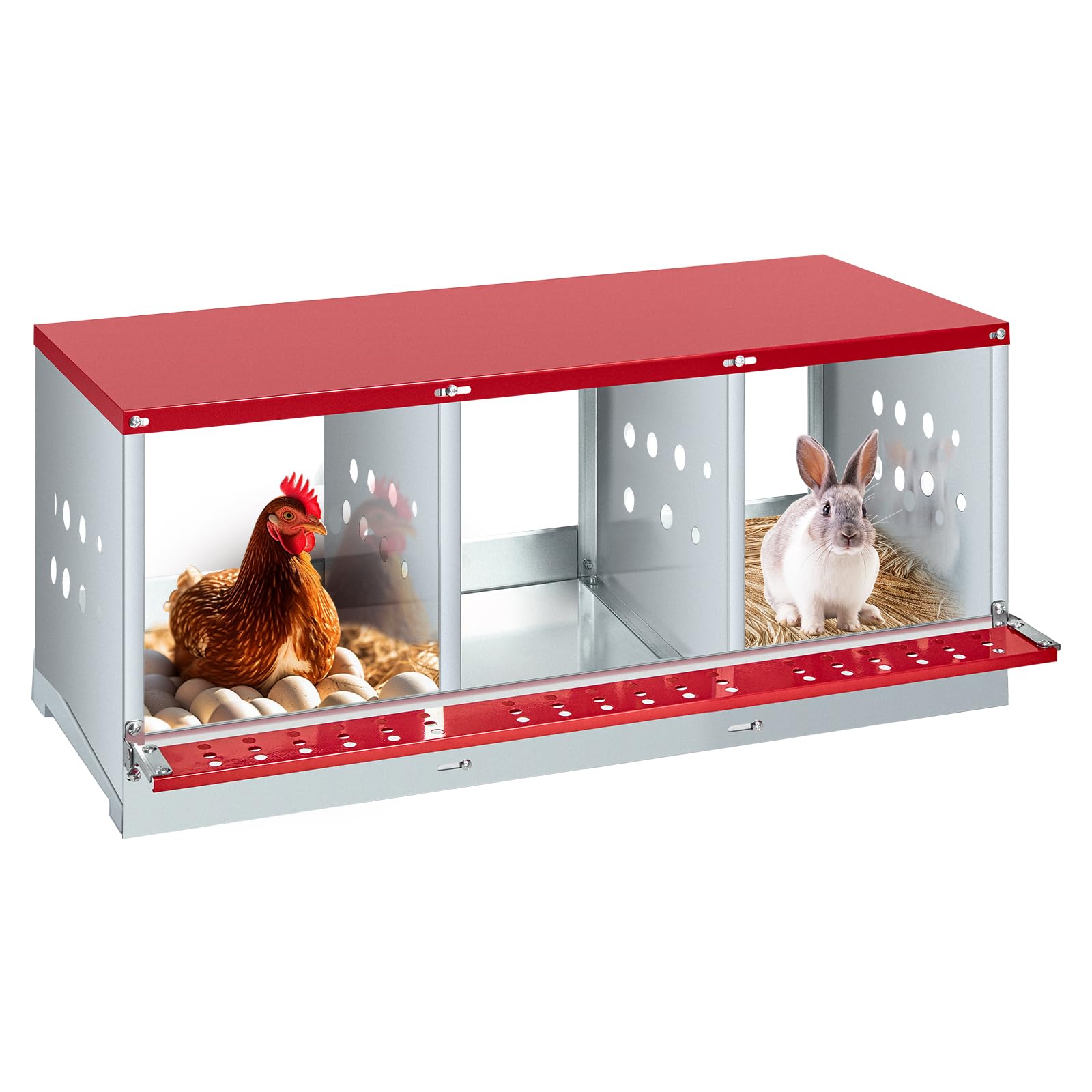 GARVEE 3-Compartment Galvanized Steel Nesting Box - Easy Egg Collectio