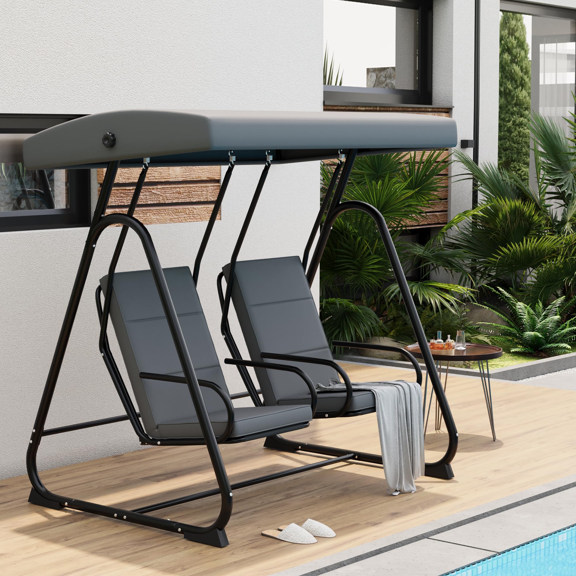 Garvee 2-Person Porch Swing Chair Heavy-Duty Steel Frame Adjustable Ca