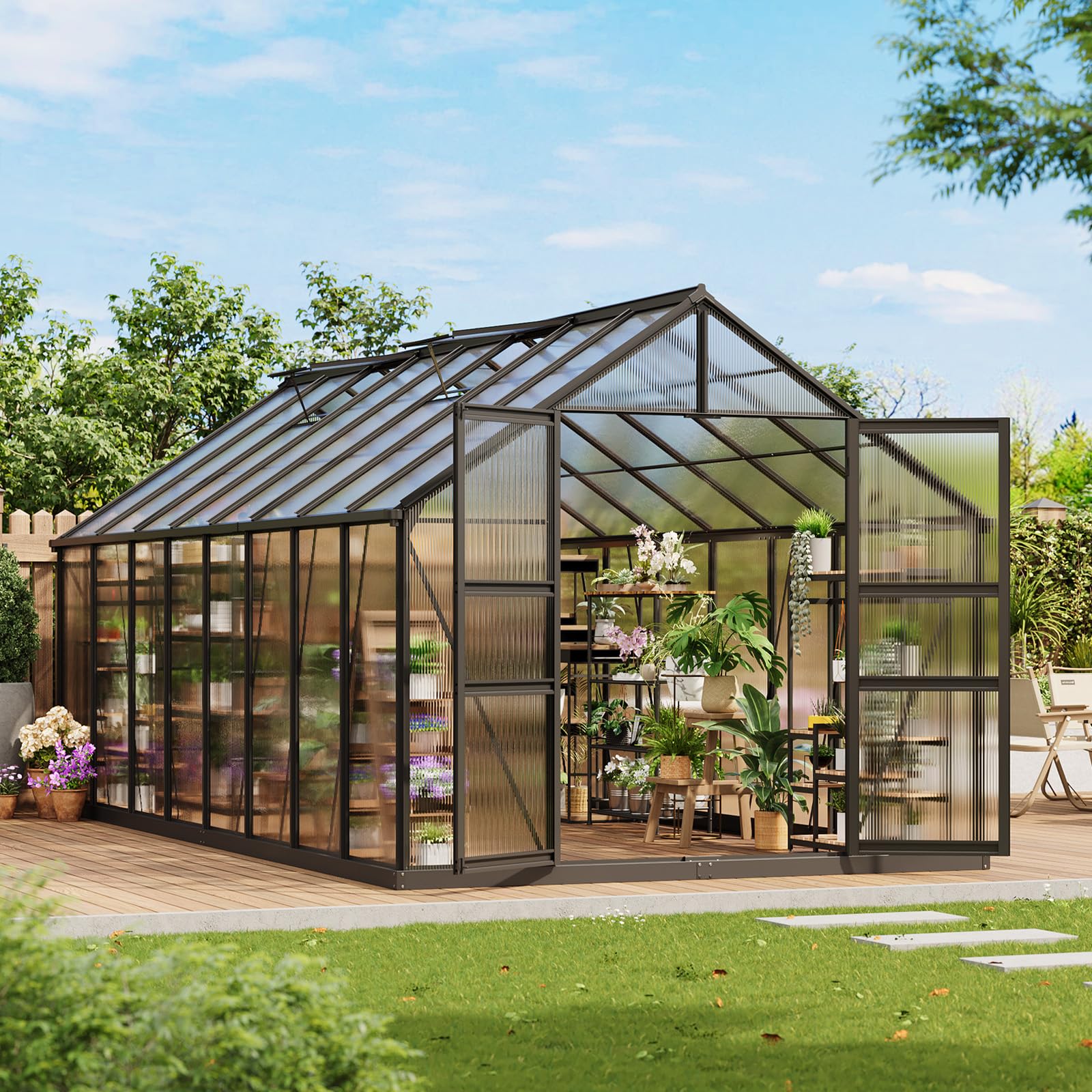 Garvee 8×16 FT Aluminum Polycarbonate Greenhouse with Roof Vent