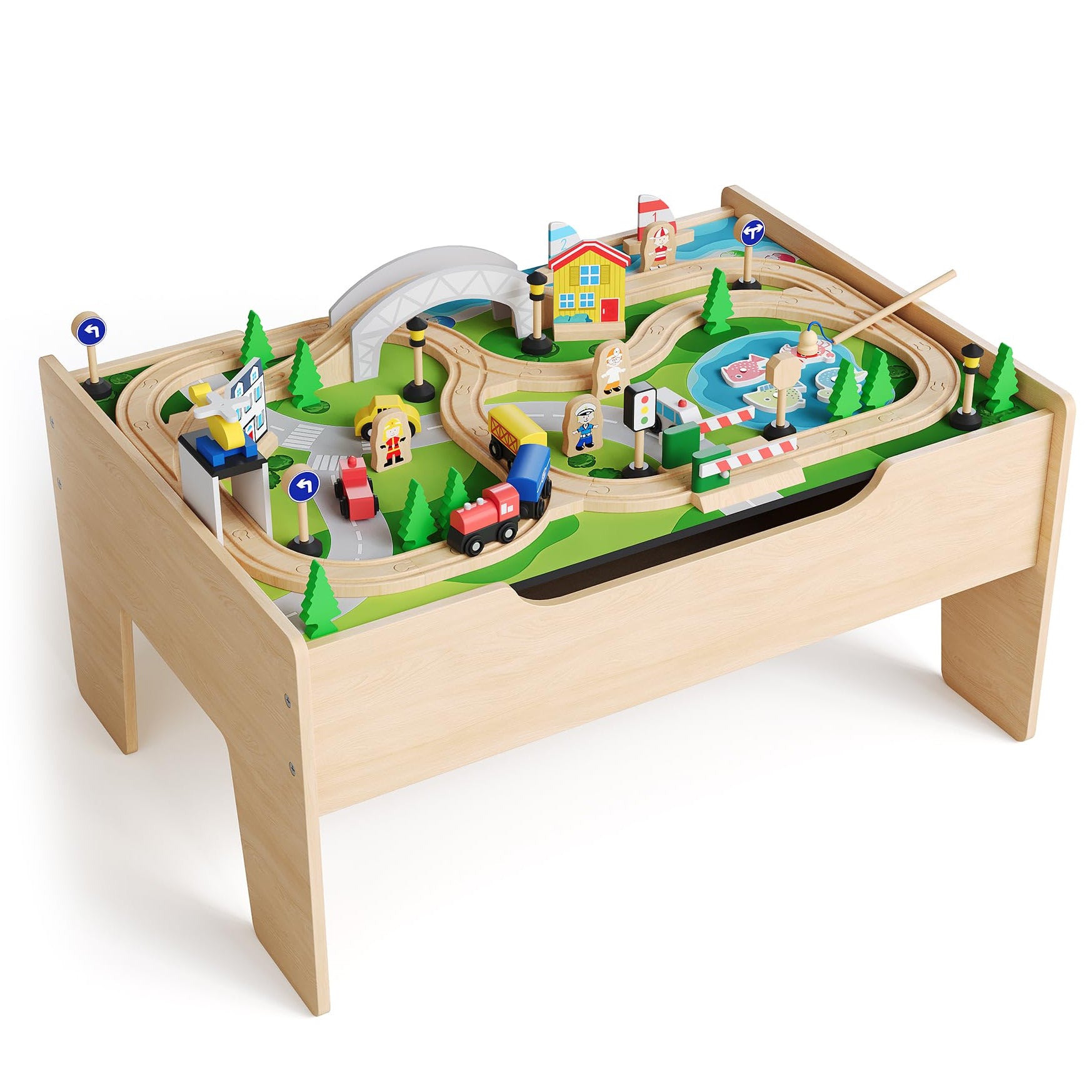 Garvee 78Piece Train Table Wooden Toy Activity Playset for