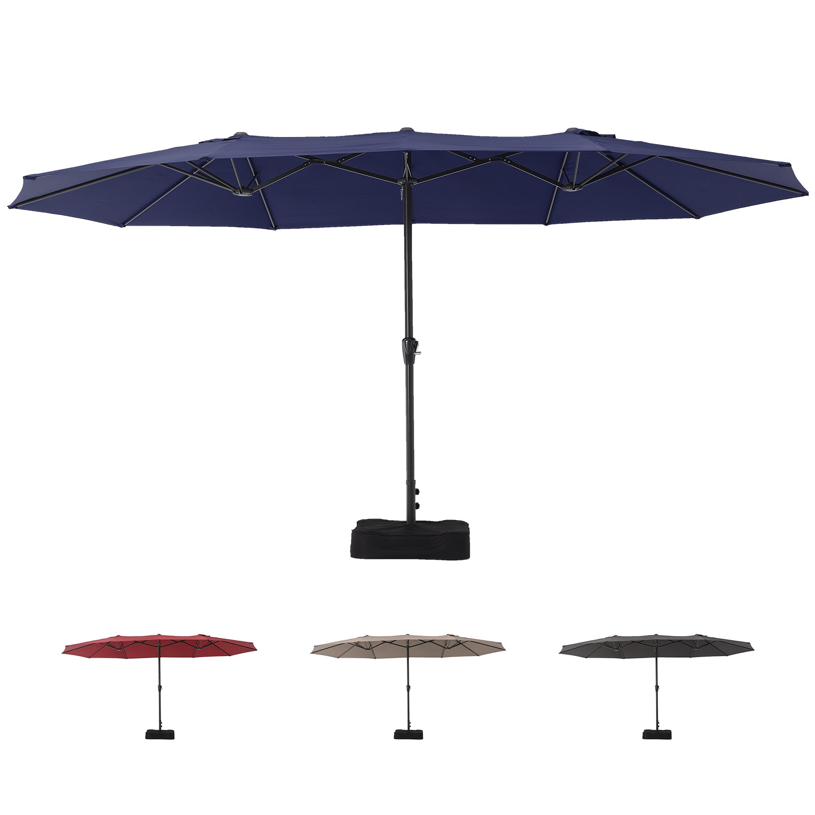 Garvee 15x9 ft Large Double-Sided Patio Umbrella with Base & Crank