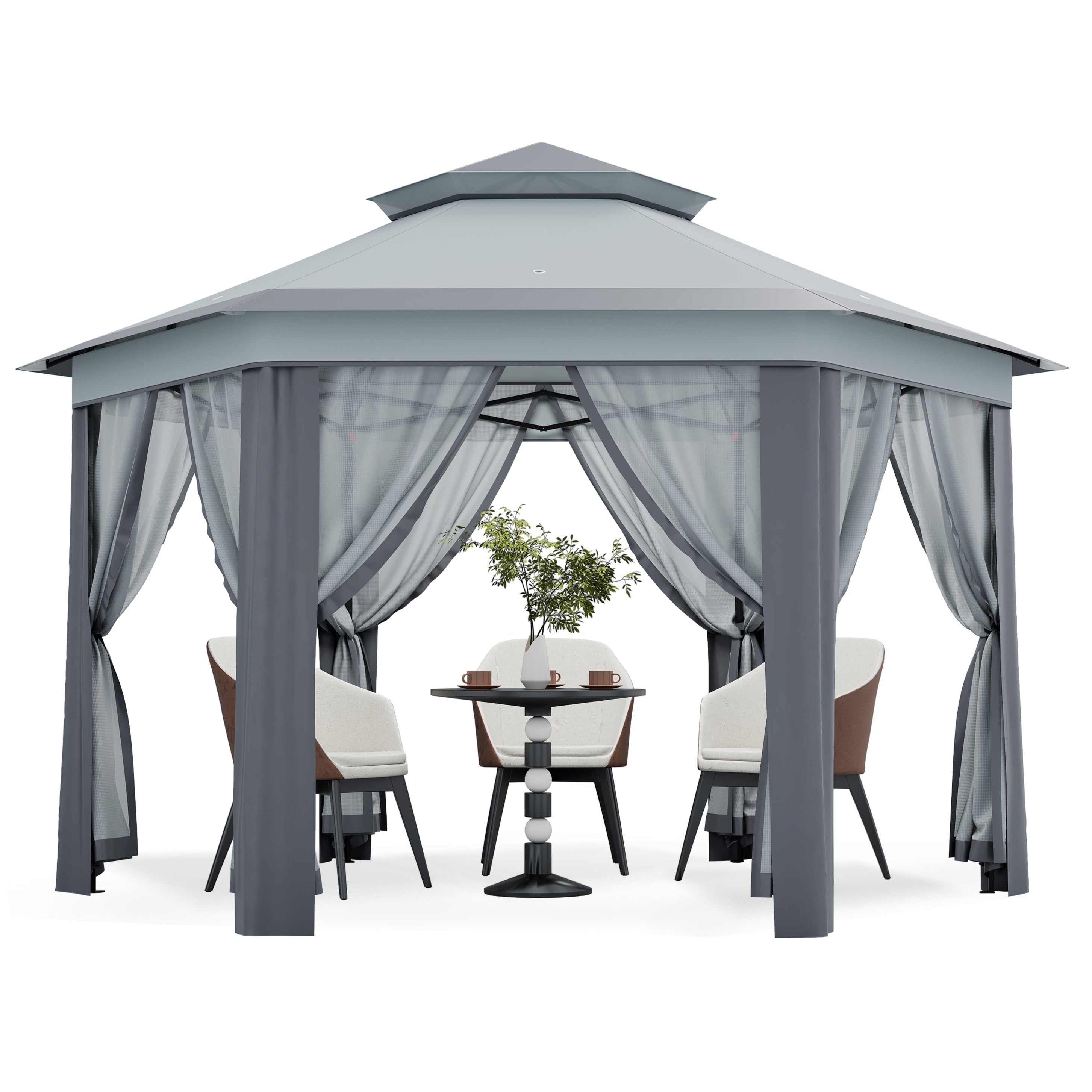 Garvee 13'x13' Hexagonal Pop-Up Gazebo Tent with Mosquito Netting - 6-