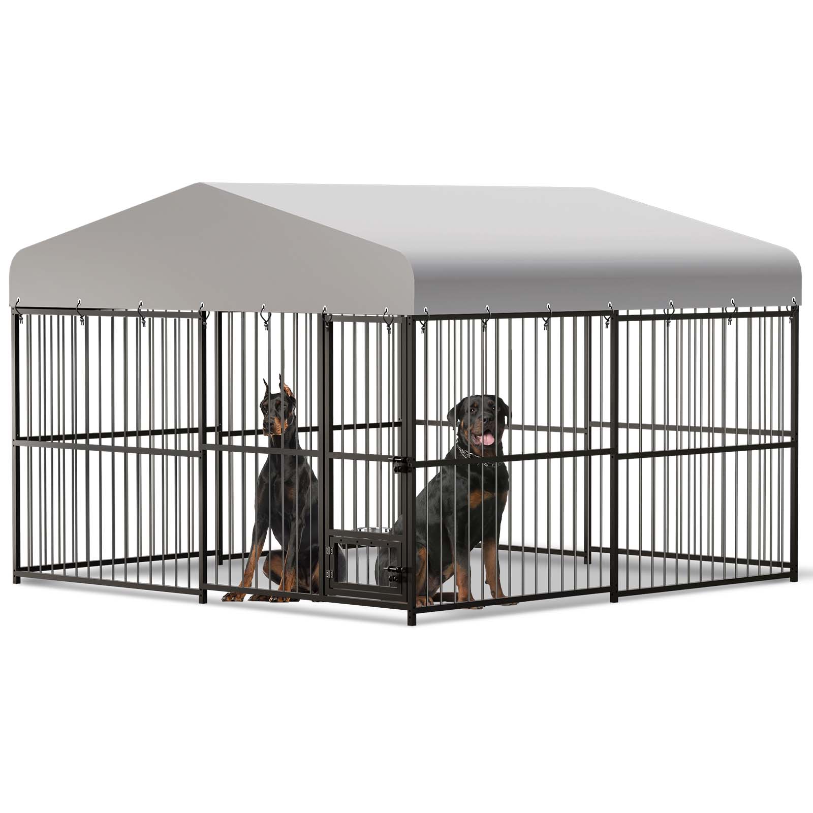 Garvee Large Outdoor Dog Kennel, Heavy Duty Dog Cage with Roof, Dog Kennel  Galvanized Iron Dog House with Safety Locks, UV Water Resistant Proof