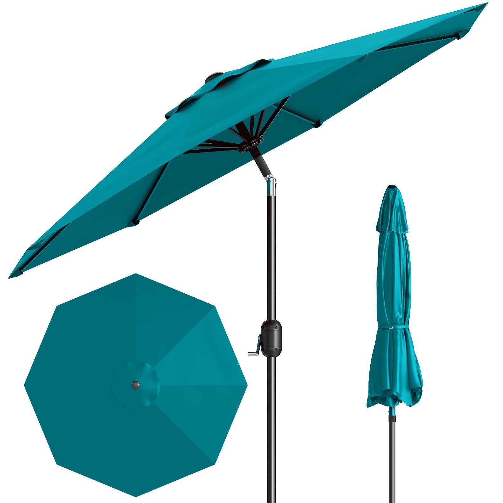 9 ft crank & tilt patio umbrella Garvee 9ft Patio Umbrella with Crank Lift & Push Button Tilt, Table Umbrella Outdoor Patio 8 Sturdy Ribs for Yard, Deck, Pool, Turquoise