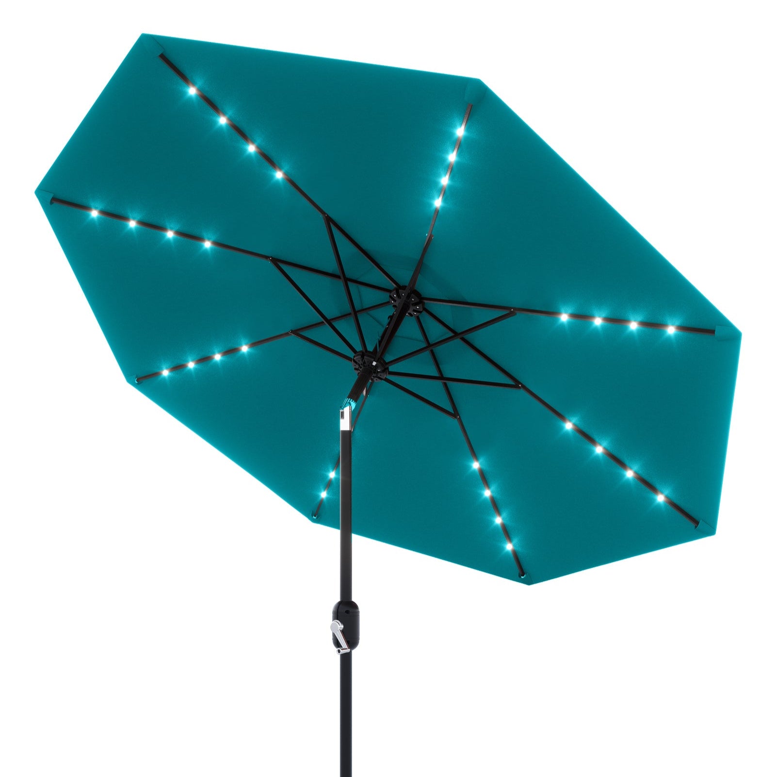 blue led lighted patio umbrella 10ft Cantilever with Solar Light & Rotation, Dark Featuring a convenient manual open Navy Blue 10 ft Solar