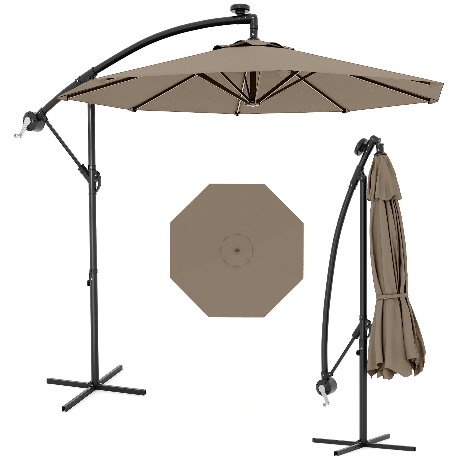 10ft Tan Cantilever Umbrella - 360° Rotating & UV Protection