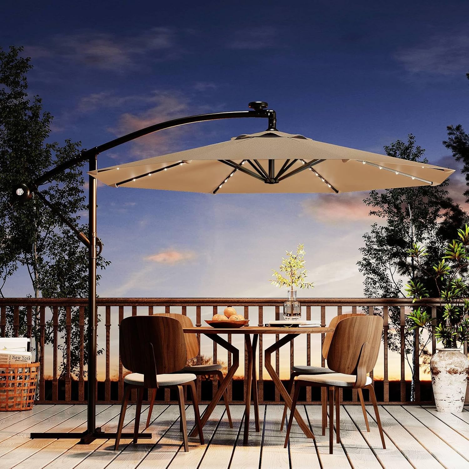 10' Solar Cantilever Umbrella - LED Lights & UV Protection 10' Solar Cantilever Umbrella - LED Lights & UV Protection