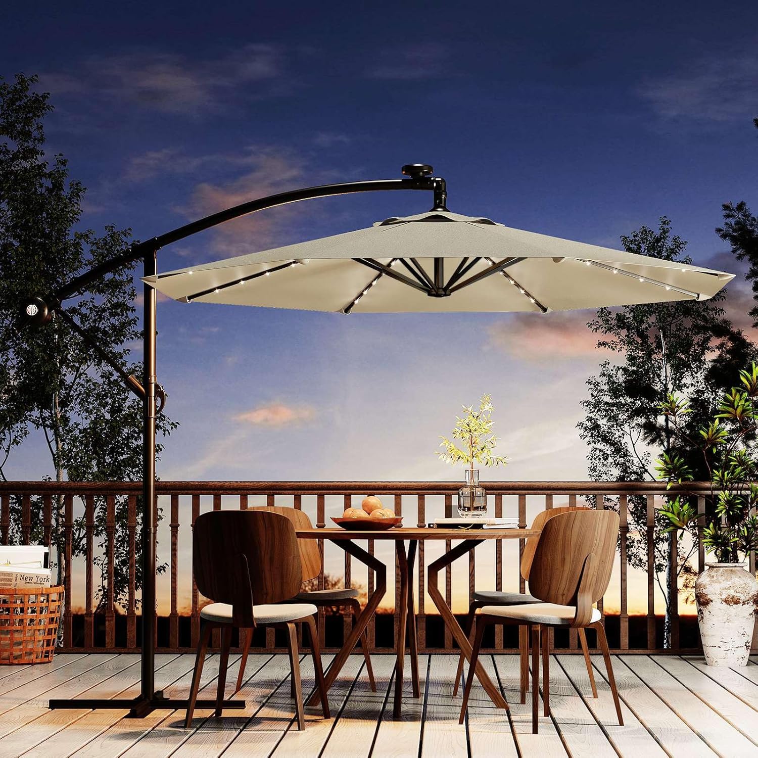 10' Solar Cantilever Umbrella - LED Lights & UV Protection