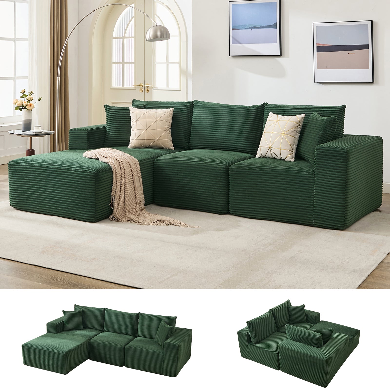 Garvee 108” Modular Sectional Sofa Corduroy L-Shaped Couch with