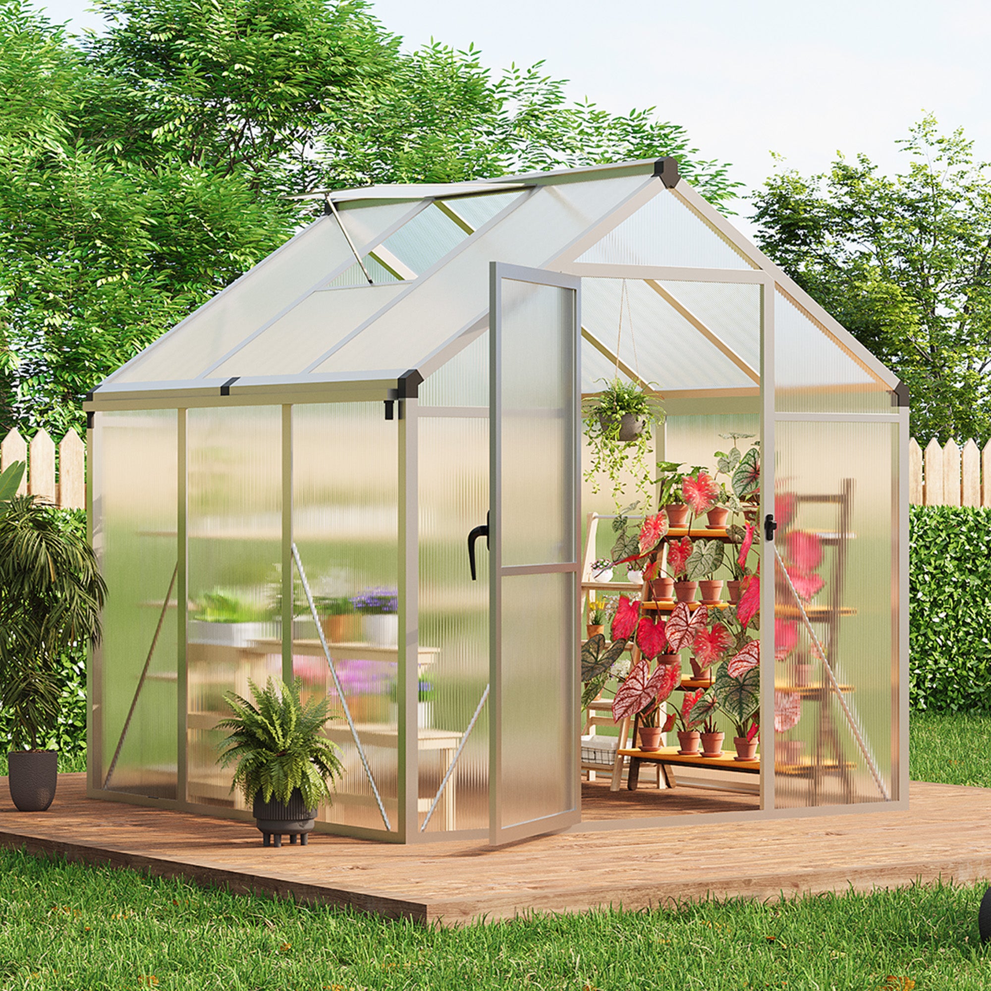 Garvee 6x6 FT Polycarbonate Greenhouse with Roof Vent and Lockable