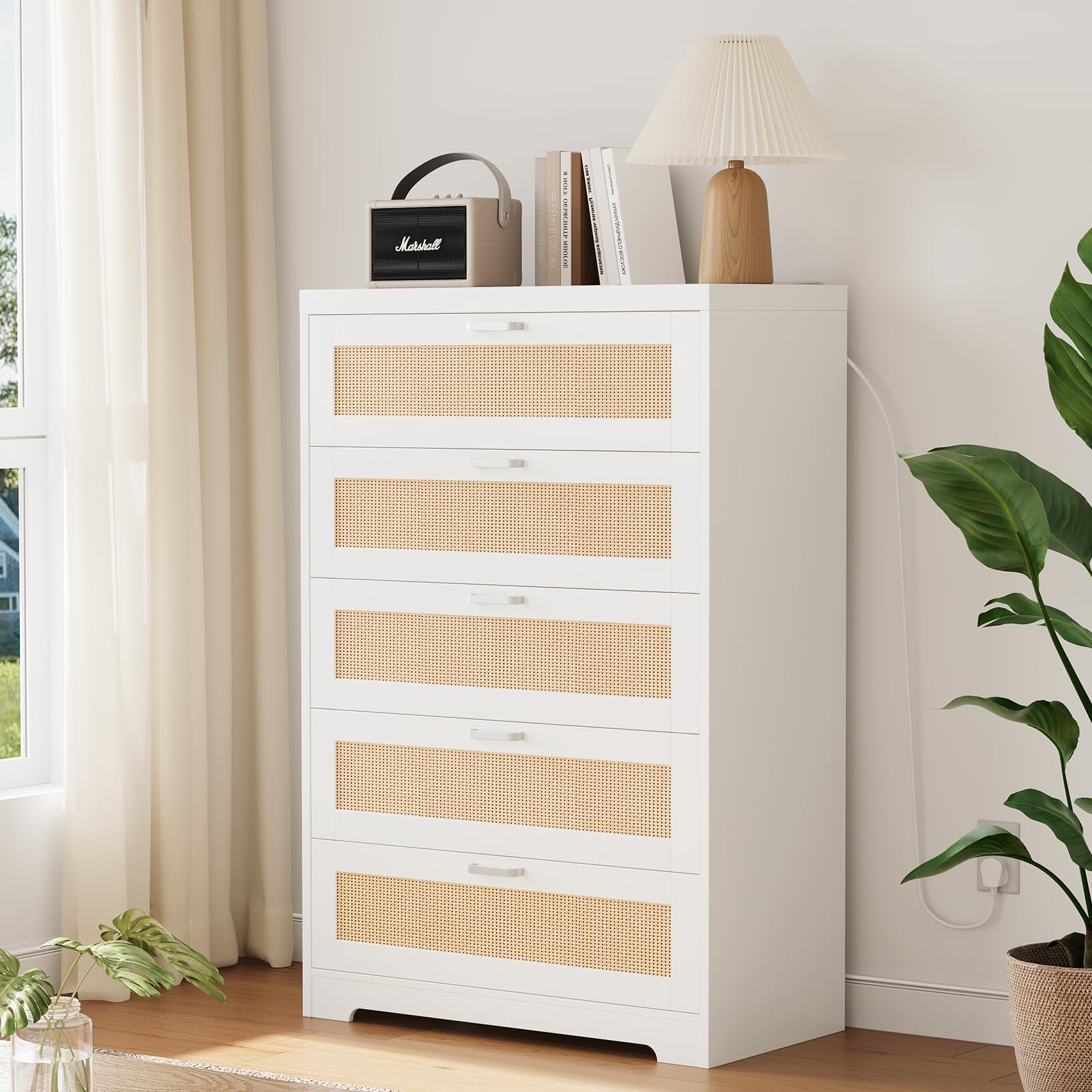 Garvee 5 Drawer Dresser Rattan Dresser, Tall Chest of Drawers, Wood Dresser for Bedroom, Closet, Living Room, Hallway Garvee 5 Drawer Dresser Rattan Dresser, Tall Chest of Drawers, Wood Dresser for Bedroom, Closet, Living Room, Hallway