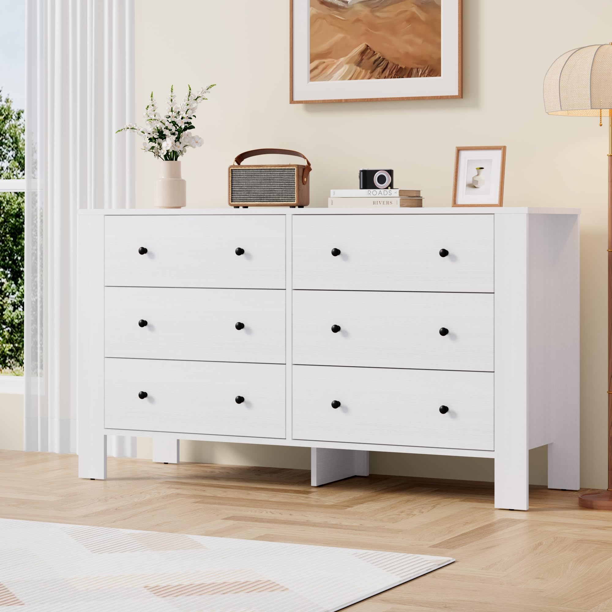 Garvee Modern 6 Drawer Dresser Chest White