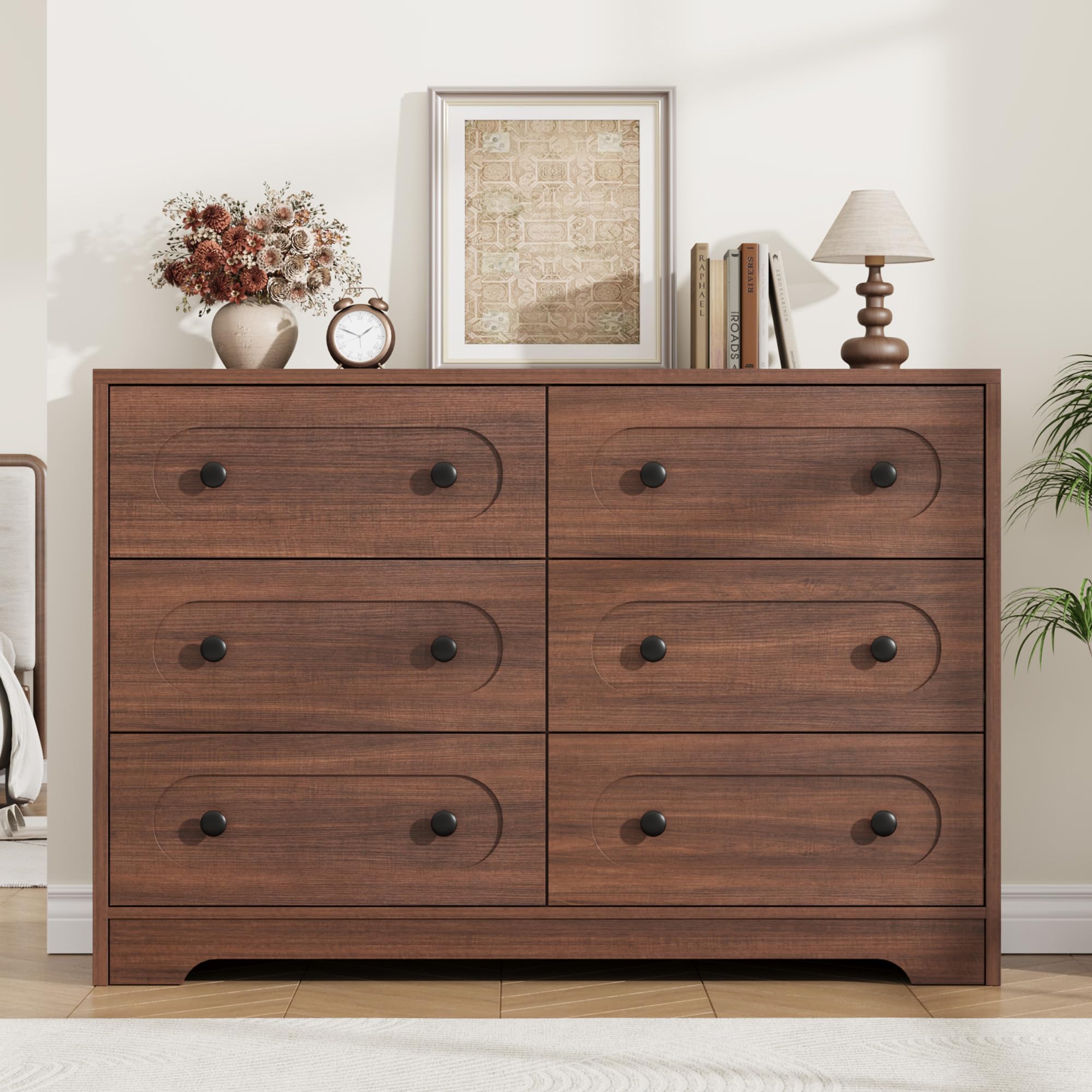 Garvee Mid-Century Modern 6 Drawer Dresser with Deep Storage for Bedroom, Nursery, Living Room, Entryway